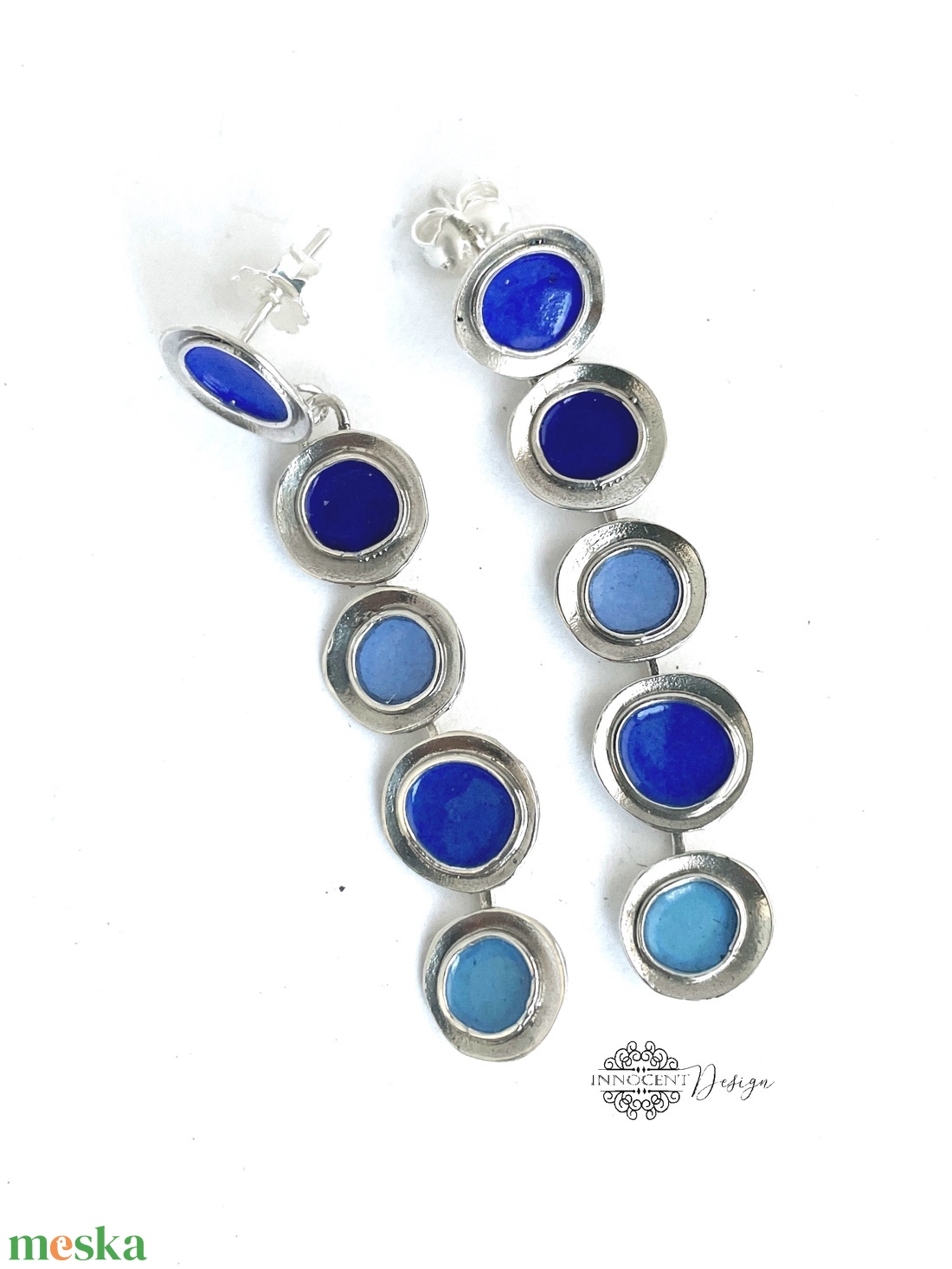 Gaudi - ezüst fülbevaló tűzzománccal - kék - ékszer - fülbevaló - lógó fülbevaló - Meska.hu