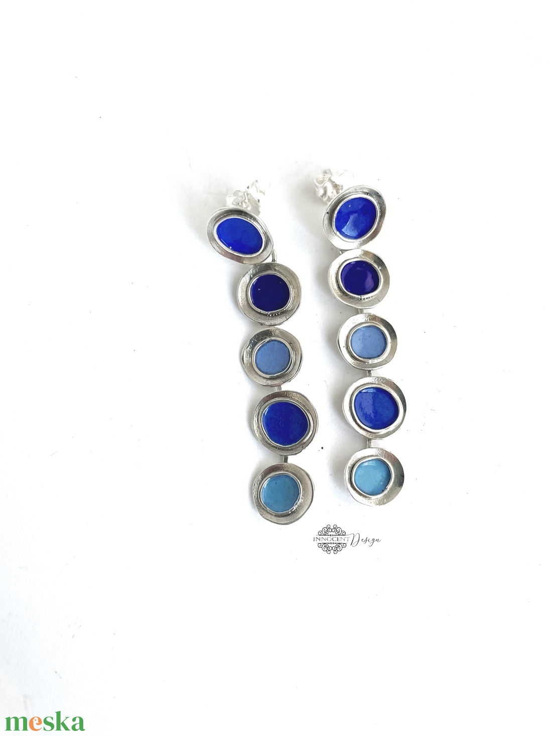 Gaudi - ezüst fülbevaló tűzzománccal - kék - ékszer - fülbevaló - lógó fülbevaló - Meska.hu