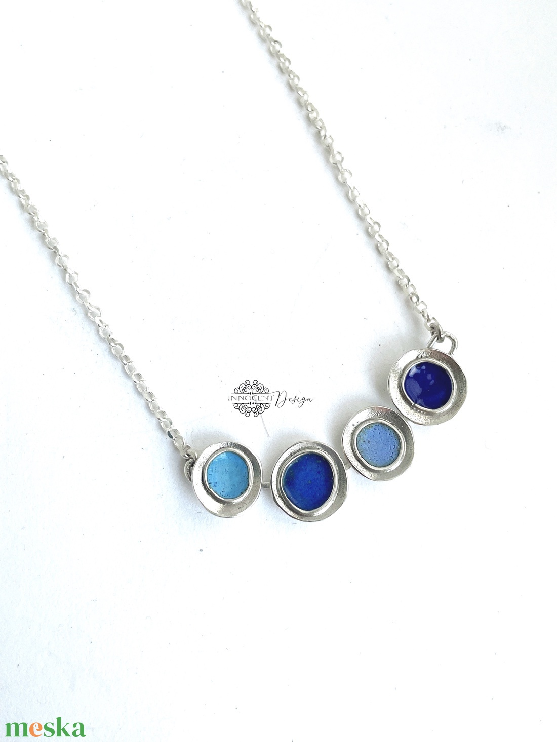Gaudi - ezüst nyaklánc tűzzománccal - kék  - ékszer - nyaklánc - medálos nyaklánc - Meska.hu