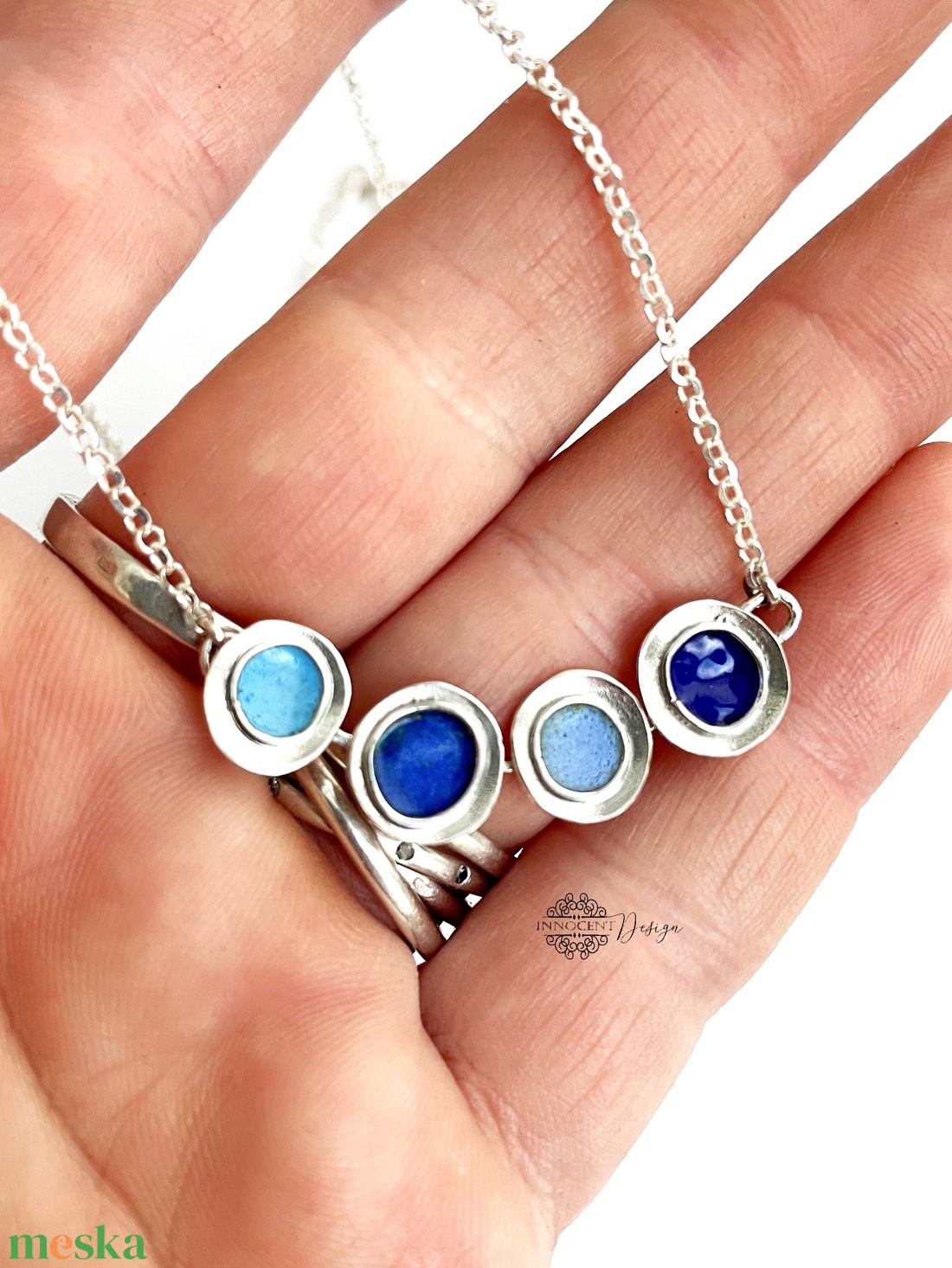 Gaudi - ezüst nyaklánc tűzzománccal - kék  - ékszer - nyaklánc - medálos nyaklánc - Meska.hu