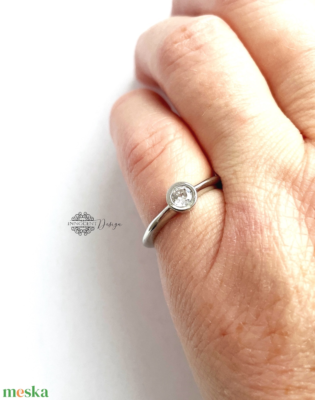 925 Ezüst gyűrű buton cirkóniával buton foglalatban 53-as -  - Meska.hu