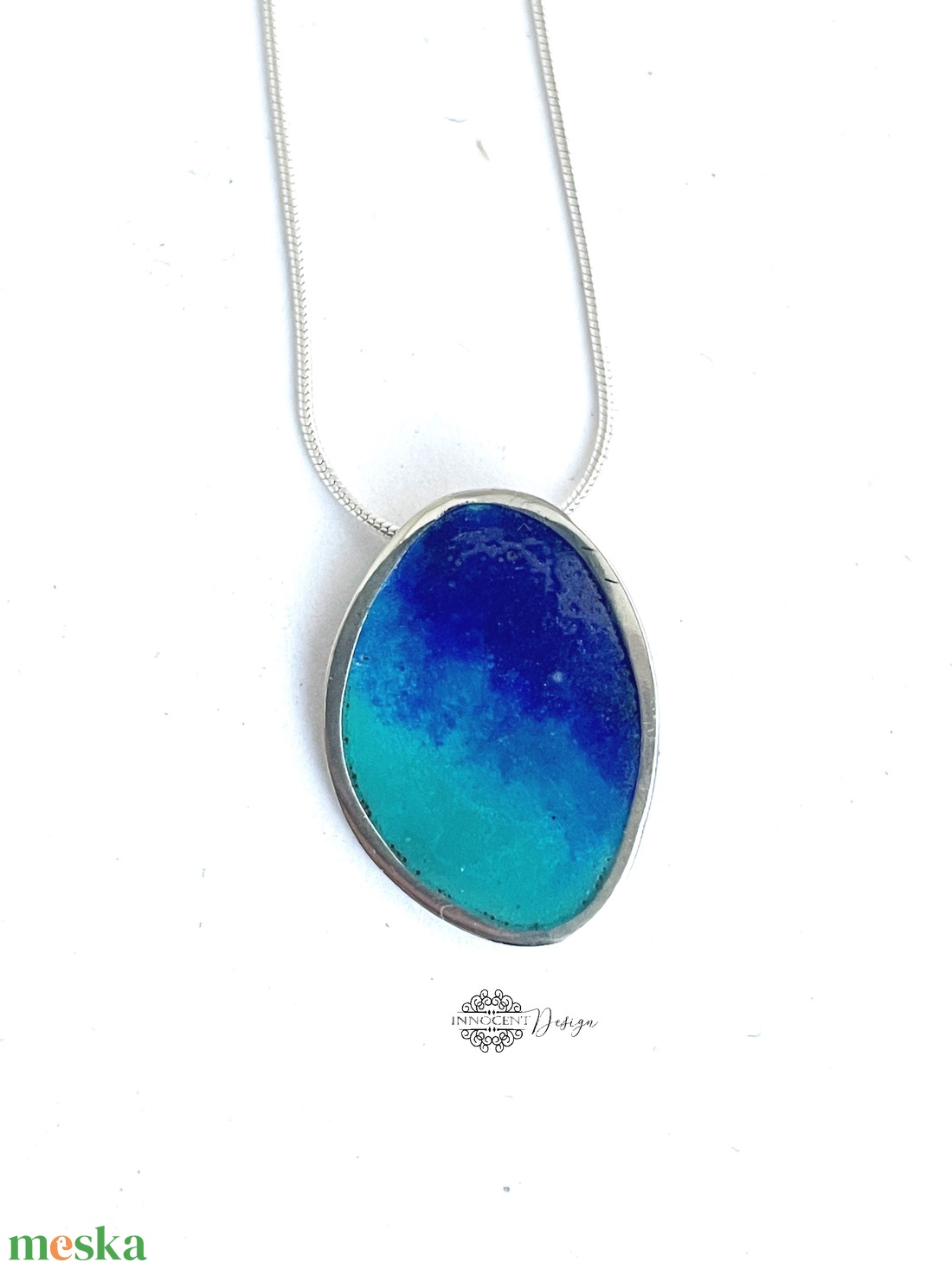 Grado -  ezüst nyaklánc tűzzománccal - türkiz-kék - ékszer - nyaklánc - medálos nyaklánc - Meska.hu