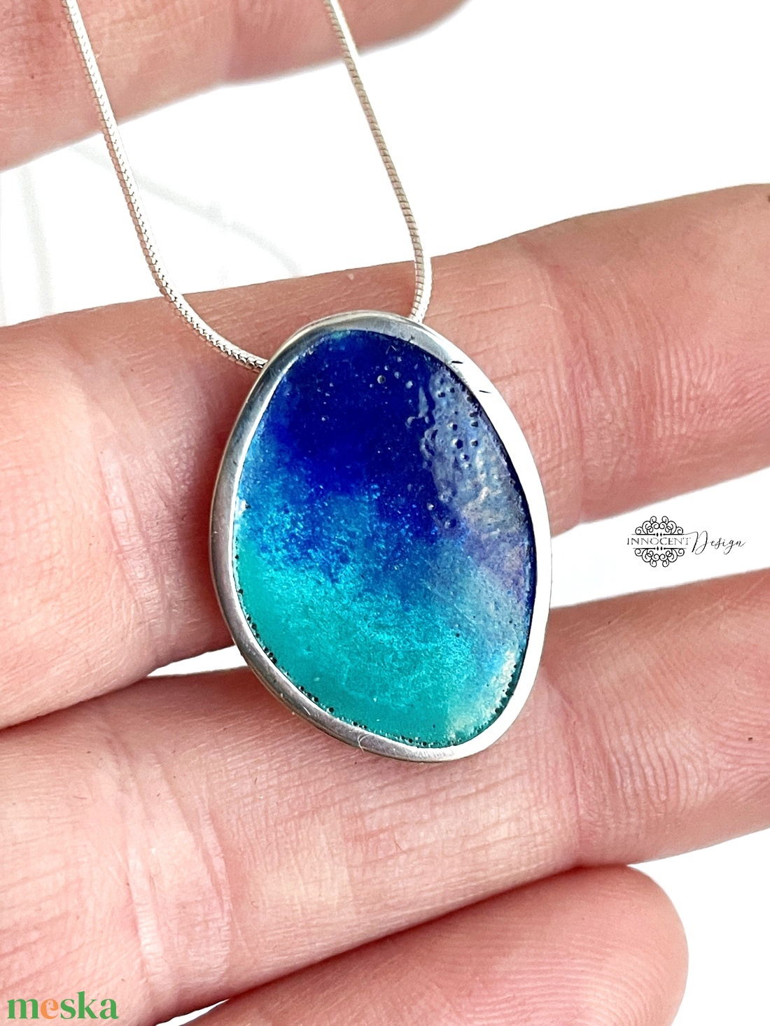 Grado -  ezüst nyaklánc tűzzománccal - türkiz-kék - ékszer - nyaklánc - medálos nyaklánc - Meska.hu