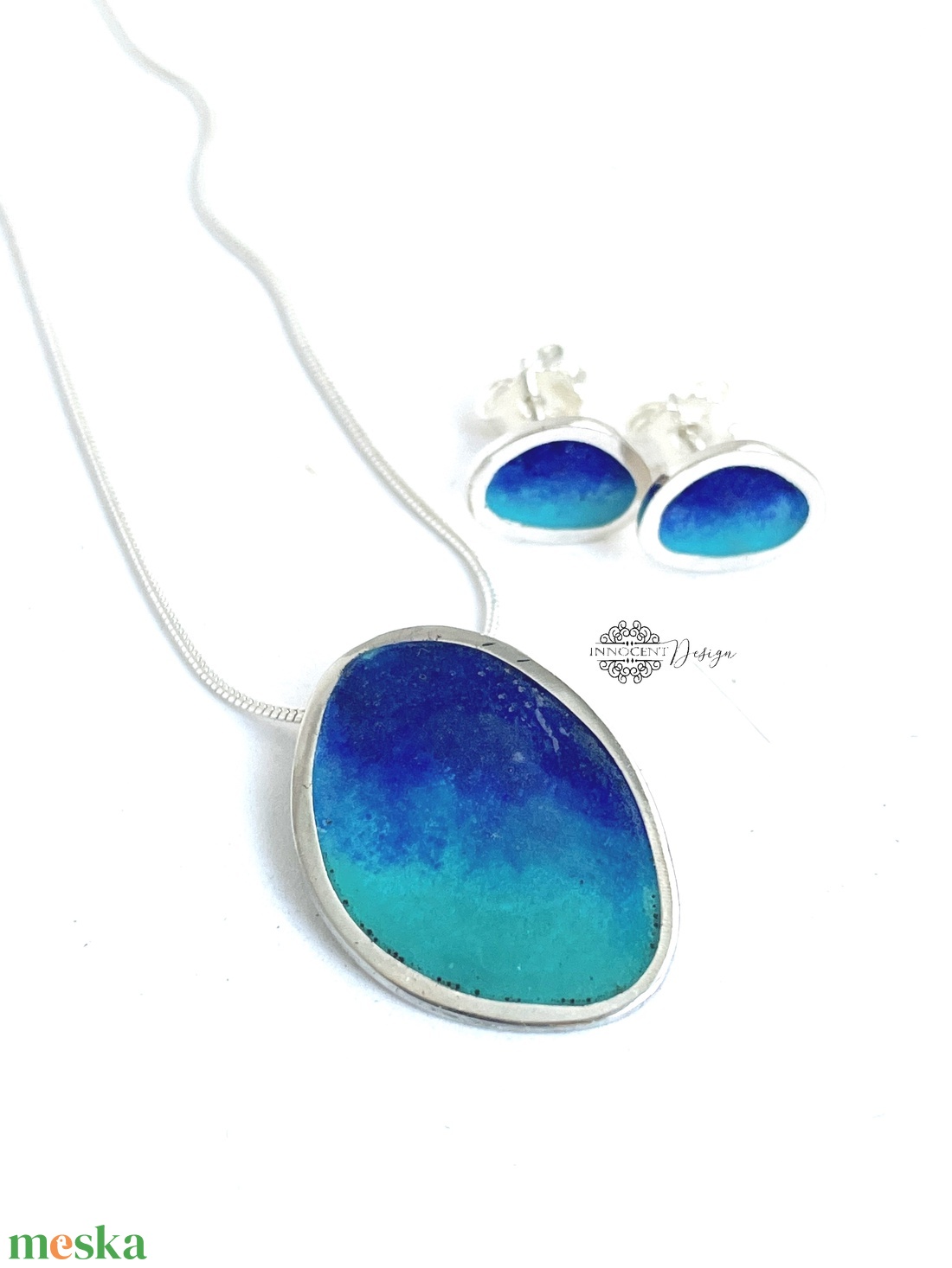 Grado -  ezüst nyaklánc tűzzománccal - türkiz-kék - ékszer - nyaklánc - medálos nyaklánc - Meska.hu