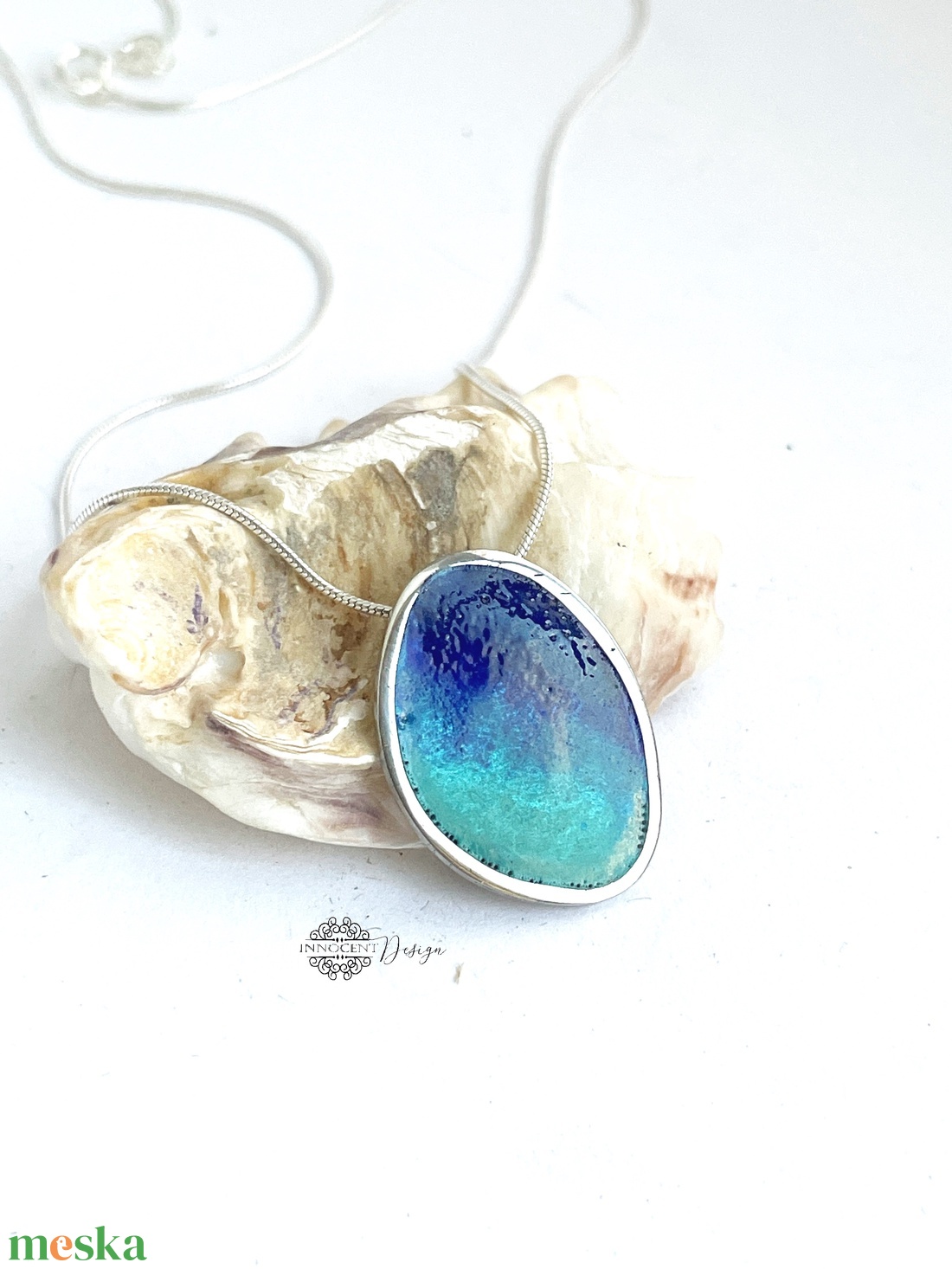 Grado -  ezüst nyaklánc tűzzománccal - türkiz-kék - ékszer - nyaklánc - medálos nyaklánc - Meska.hu