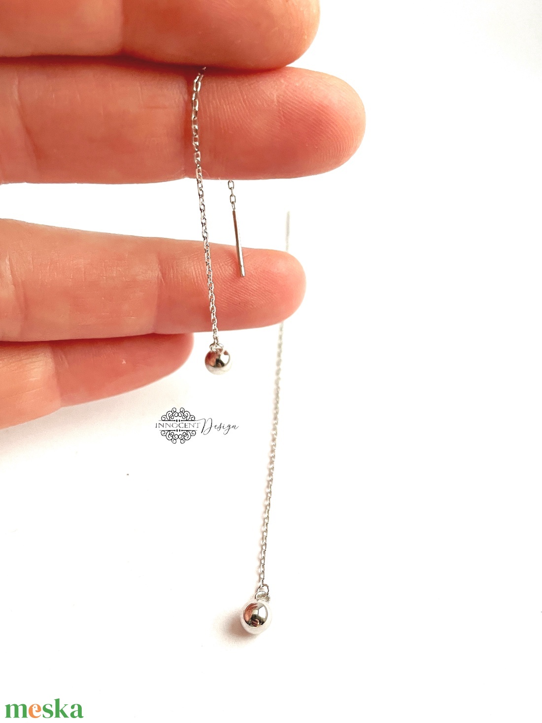925 Ezüst hosszú bedugós fülbevaló golyóval láncon - ékszer - fülbevaló - lógó fülbevaló - Meska.hu