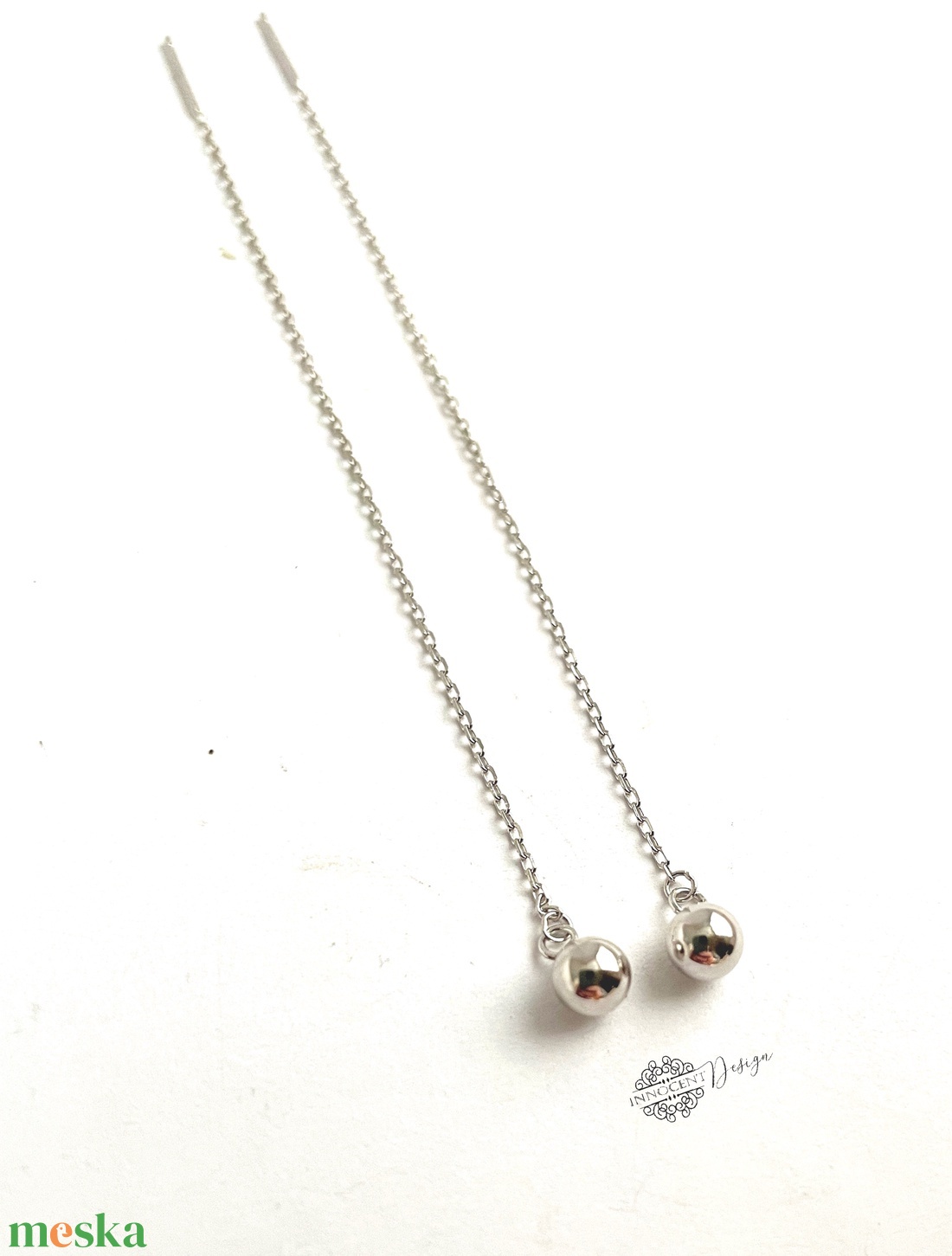 925 Ezüst hosszú bedugós fülbevaló golyóval láncon - ékszer - fülbevaló - lógó fülbevaló - Meska.hu