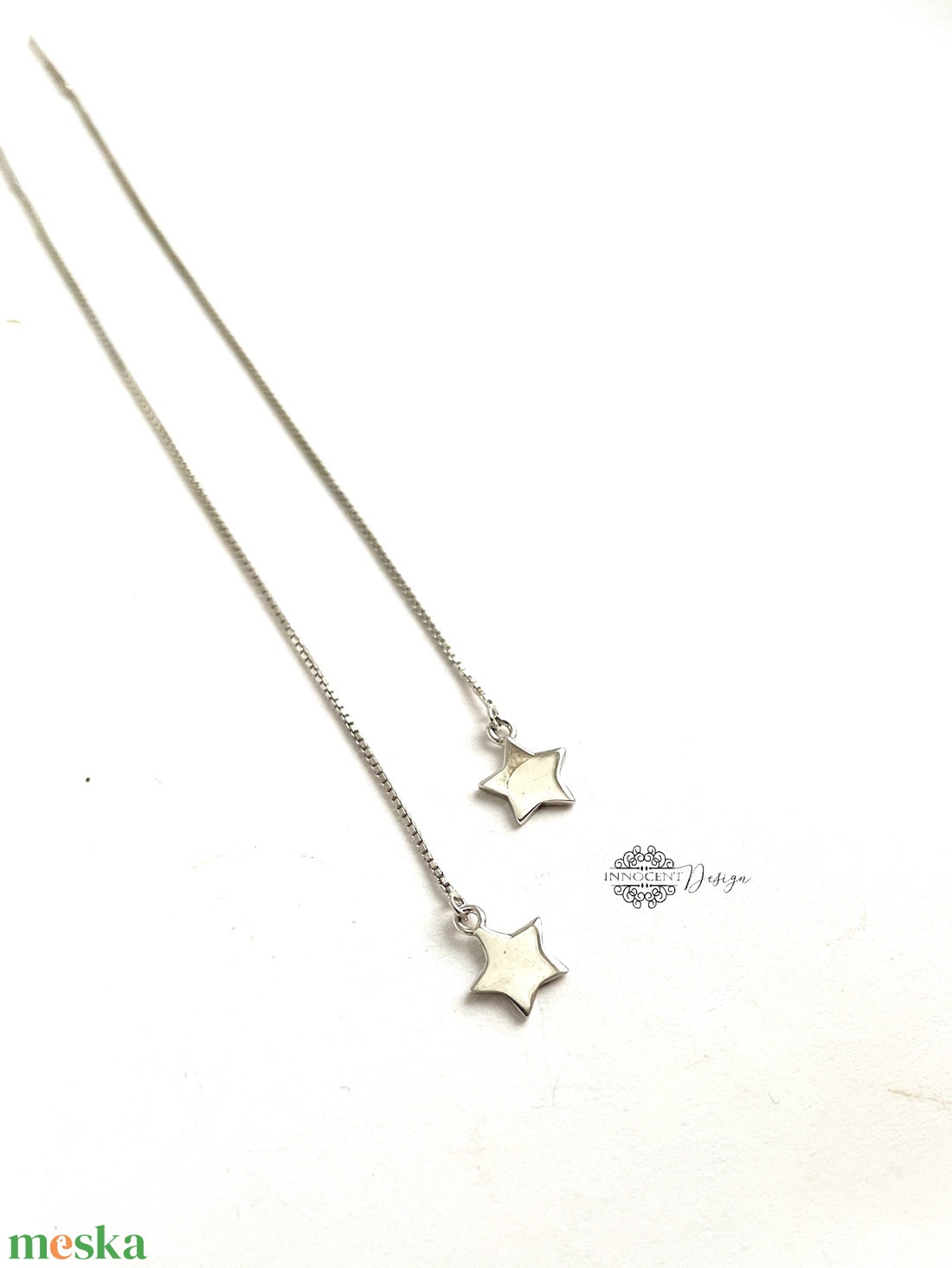 925 Ezüst hosszú bedugós fülbevaló csillaggal láncon - ékszer - fülbevaló - lógó fülbevaló - Meska.hu