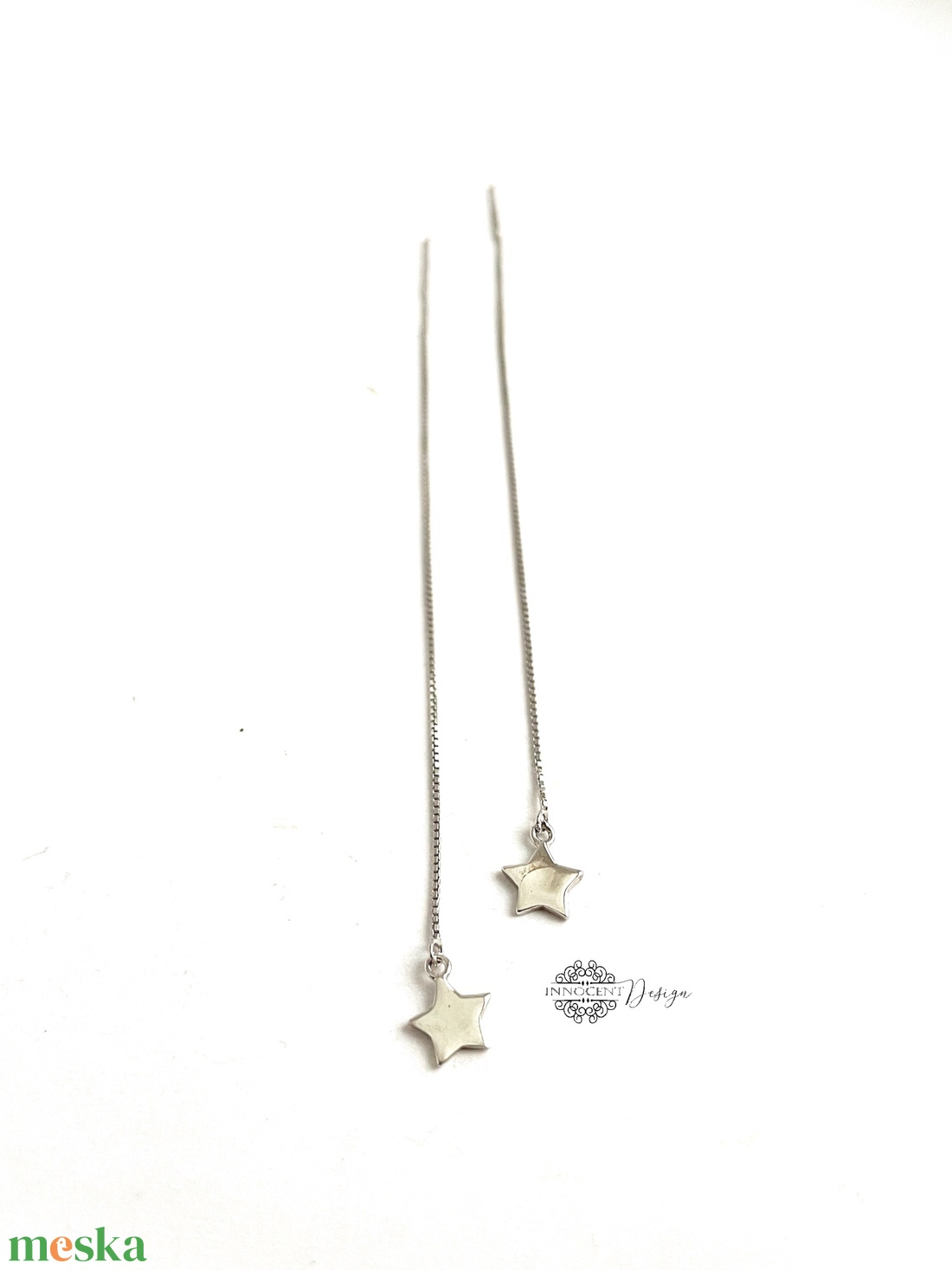 925 Ezüst hosszú bedugós fülbevaló csillaggal láncon - ékszer - fülbevaló - lógó fülbevaló - Meska.hu