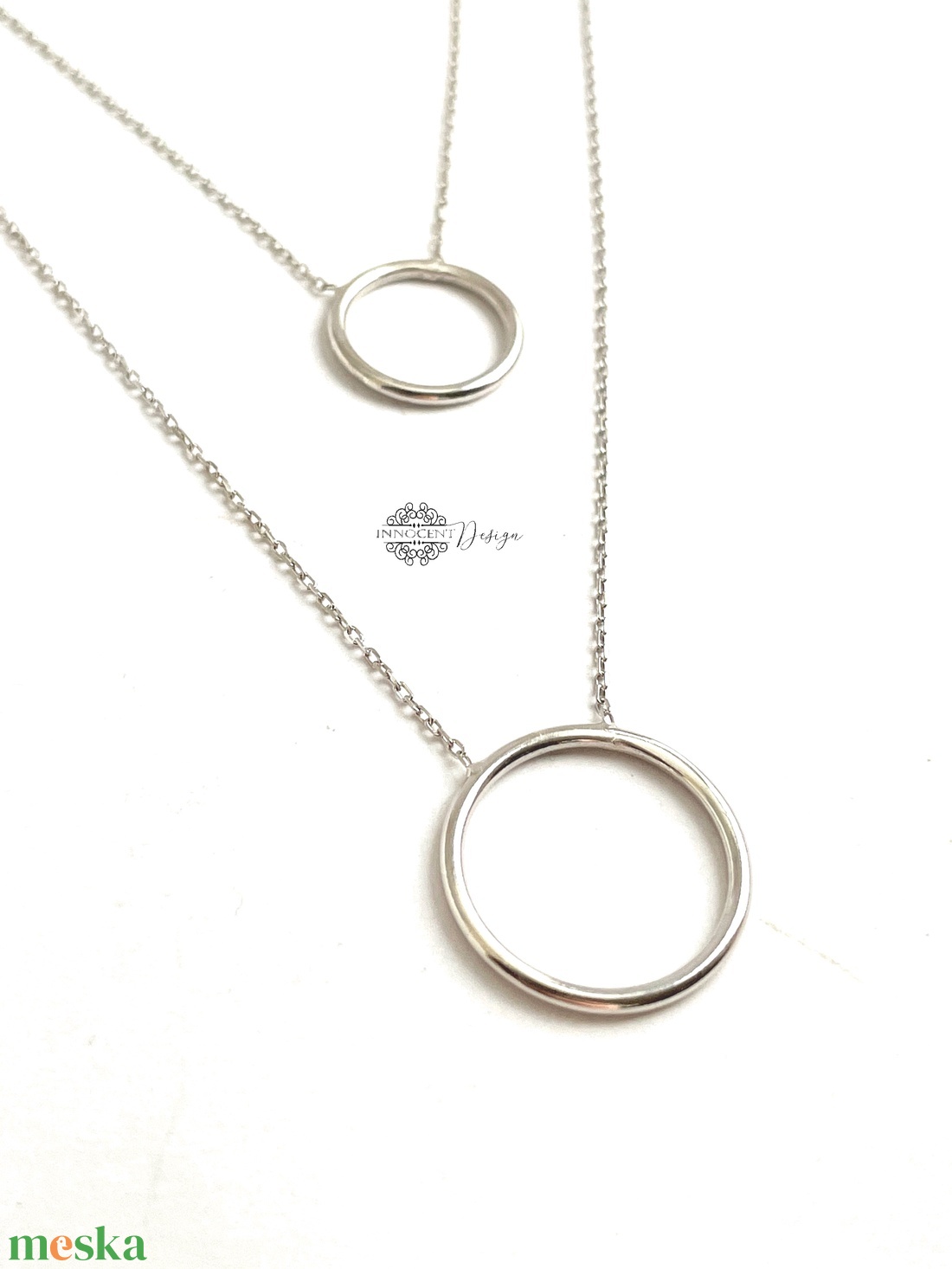 Dupla karikás minimalista ezüst nyaklánc  - ékszer - nyaklánc - párhuzamos nyaklánc - Meska.hu