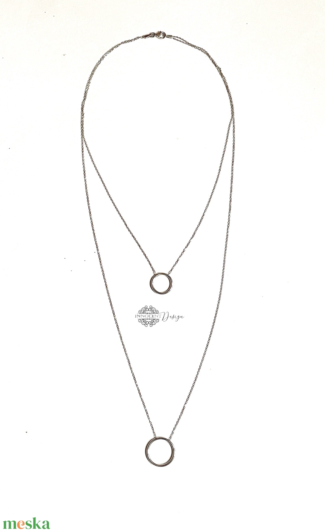 Dupla karikás minimalista ezüst nyaklánc  - ékszer - nyaklánc - párhuzamos nyaklánc - Meska.hu