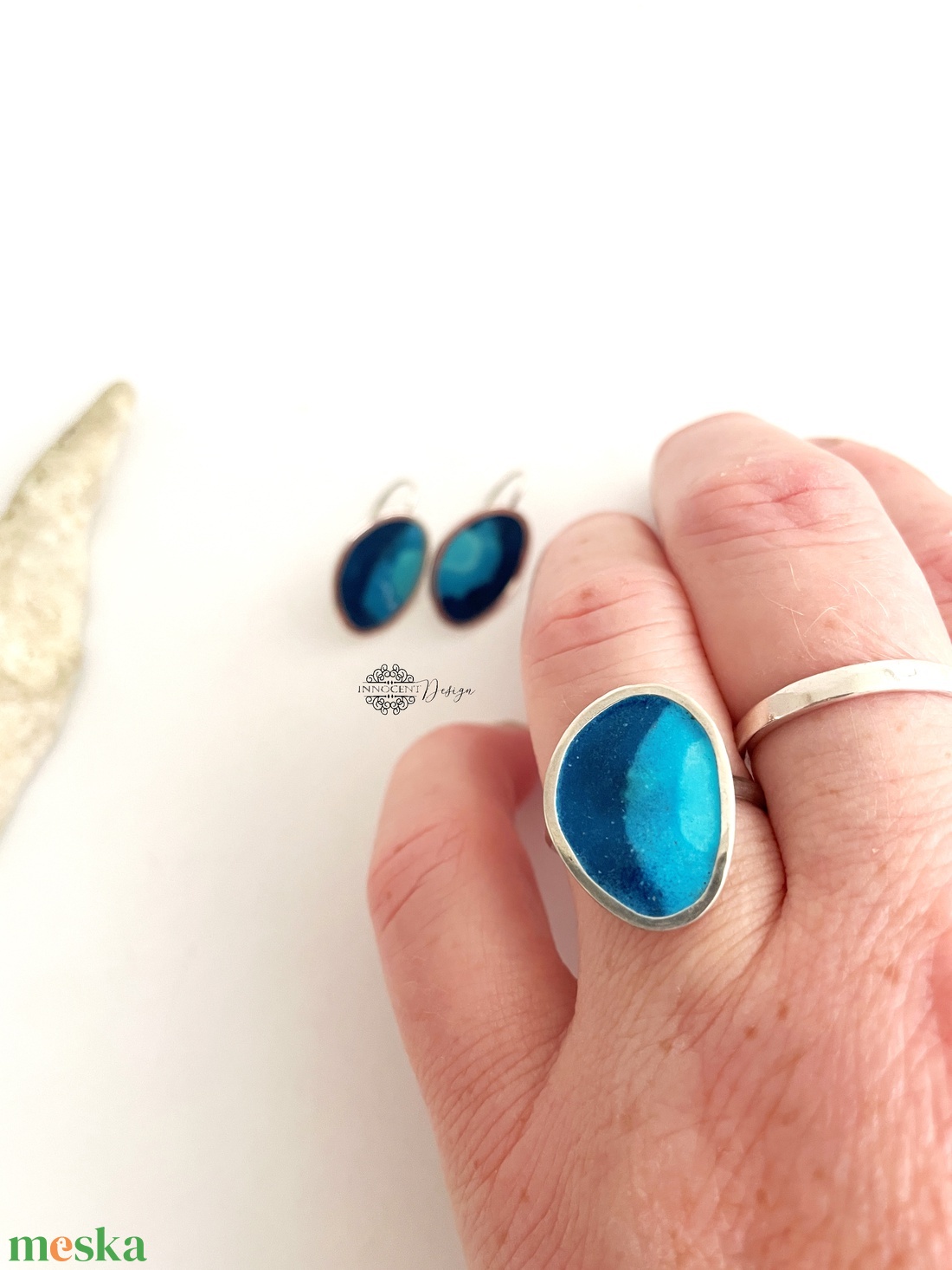 Grado -  ezüst fülbevaló és gyűrű tűzzománccal - ékszer - ékszerszett - Meska.hu