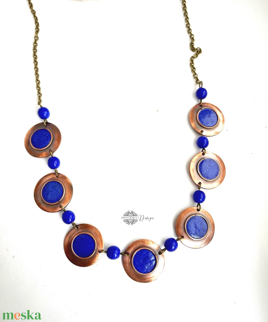 Minimál - királykék nyaklánc - tűzománc-réz - ékszer - nyaklánc - medálos nyaklánc - Meska.hu