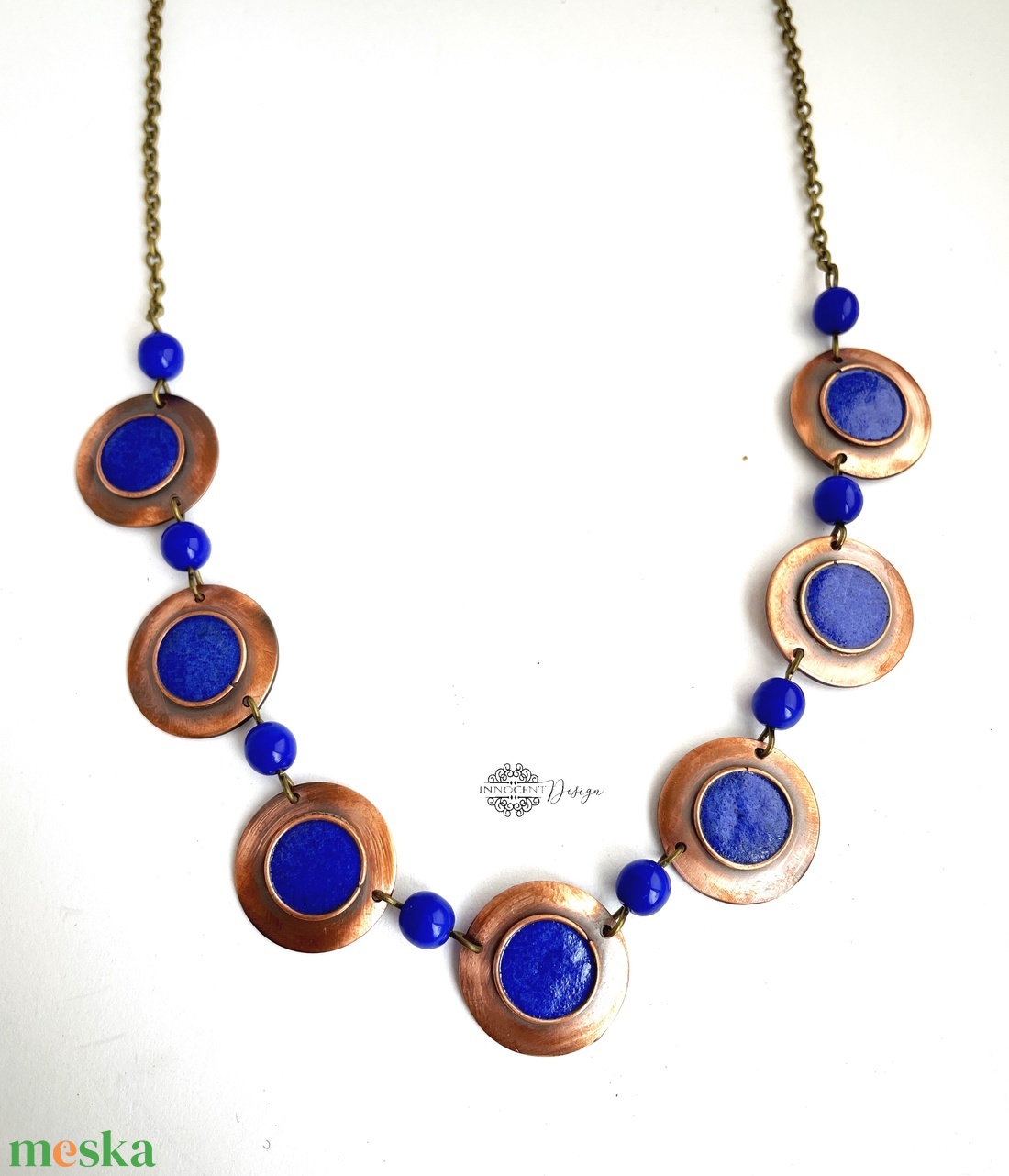 Minimál - királykék nyaklánc - tűzománc-réz - ékszer - nyaklánc - medálos nyaklánc - Meska.hu