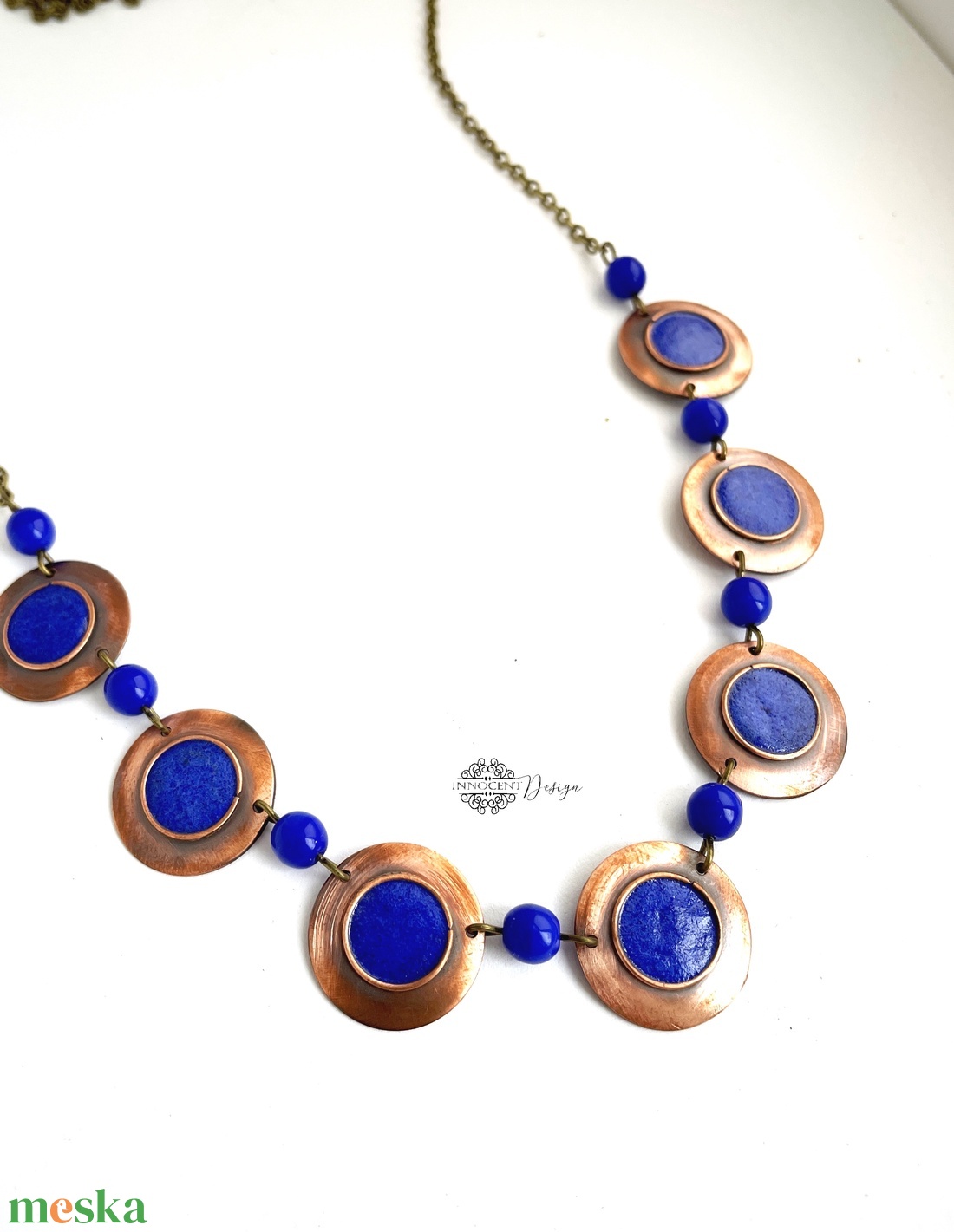 Minimál - királykék nyaklánc - tűzománc-réz - ékszer - nyaklánc - medálos nyaklánc - Meska.hu