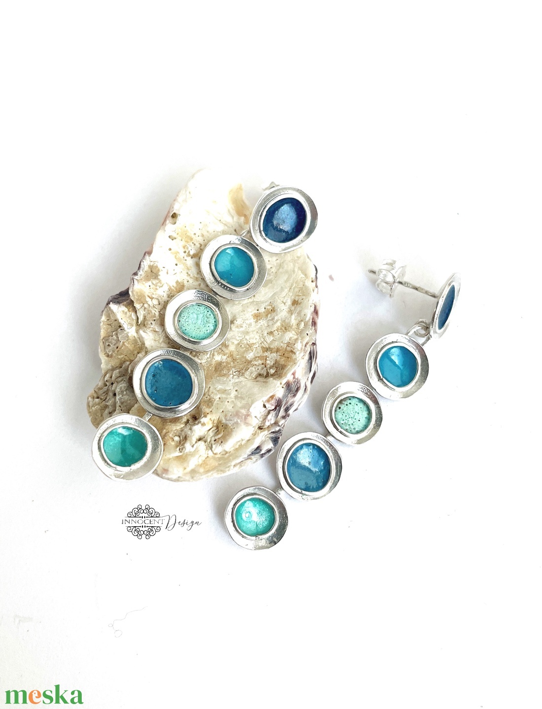 Gaudi - ezüst fülbevaló tűzzománccal - türkizkék - ékszer - fülbevaló - lógó fülbevaló - Meska.hu