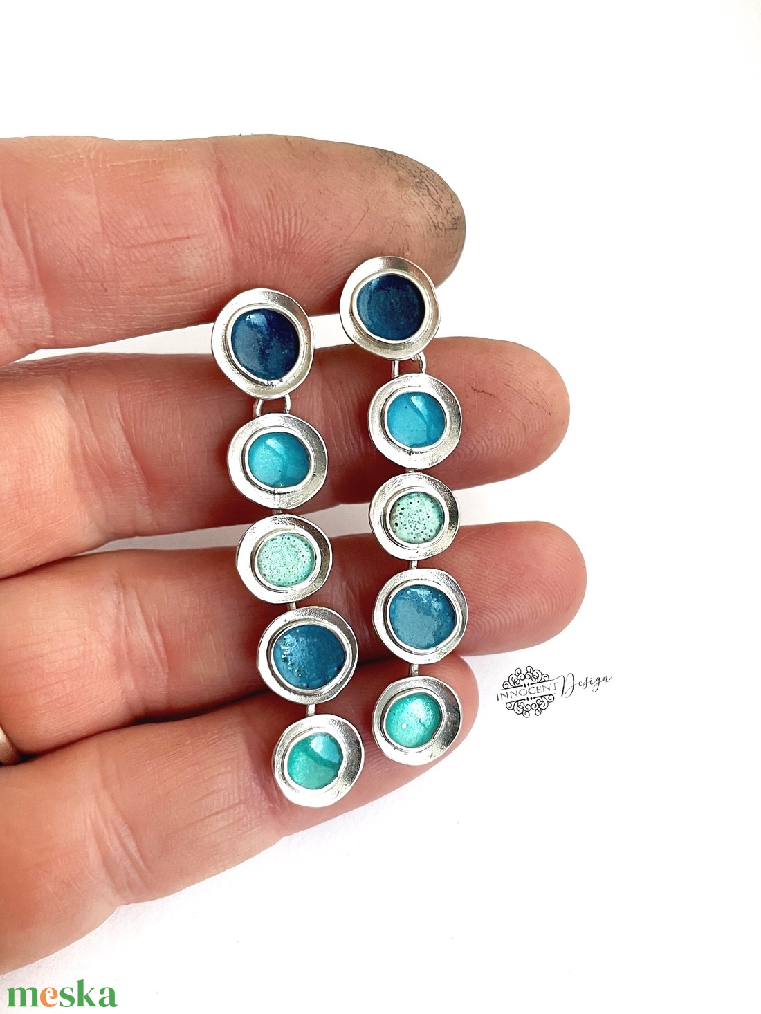 Gaudi - ezüst fülbevaló tűzzománccal - türkizkék - ékszer - fülbevaló - lógó fülbevaló - Meska.hu