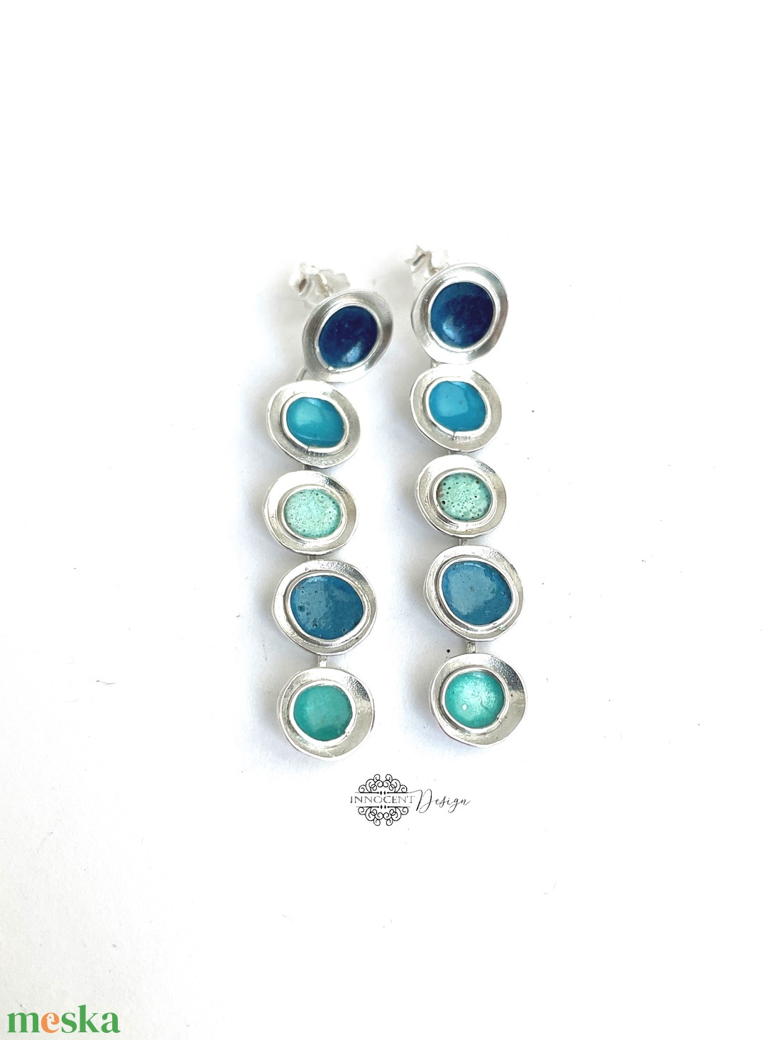 Gaudi - ezüst fülbevaló tűzzománccal - türkizkék - ékszer - fülbevaló - lógó fülbevaló - Meska.hu