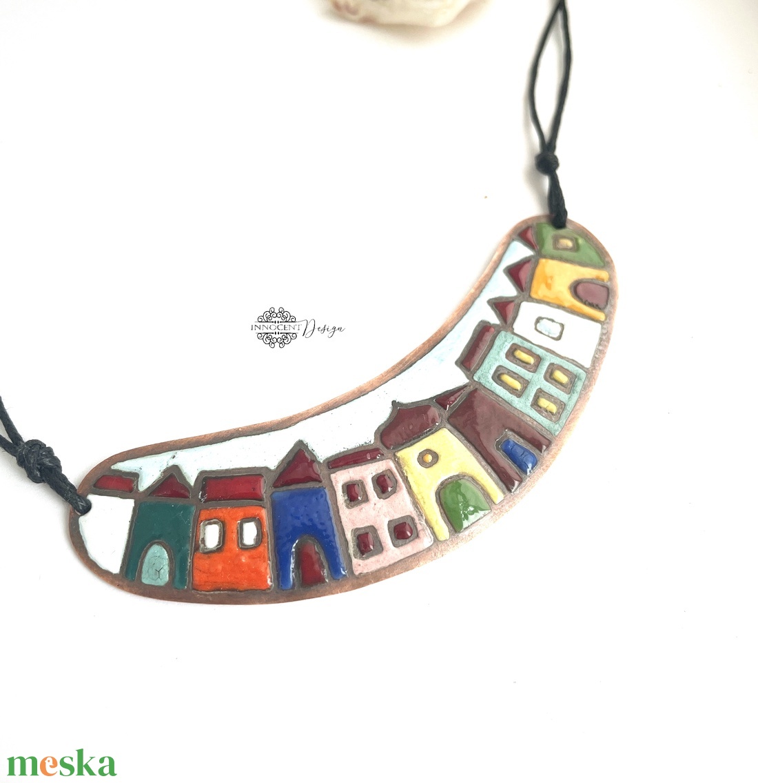 Hundertwasser - színes házikó - tűzzománc nyaklánc - ékszer - nyaklánc - medálos nyaklánc - Meska.hu