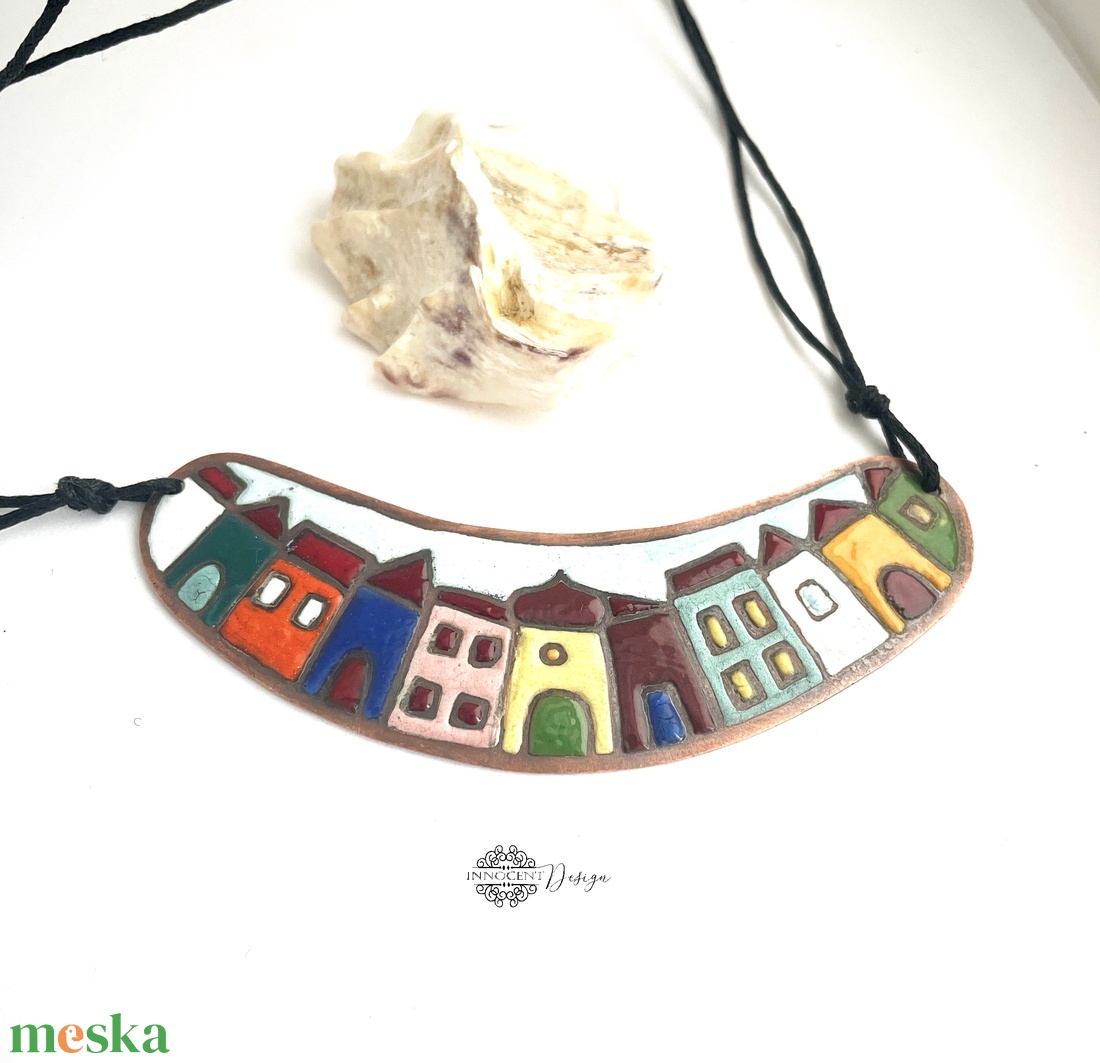 Hundertwasser - színes házikó - tűzzománc nyaklánc - ékszer - nyaklánc - medálos nyaklánc - Meska.hu