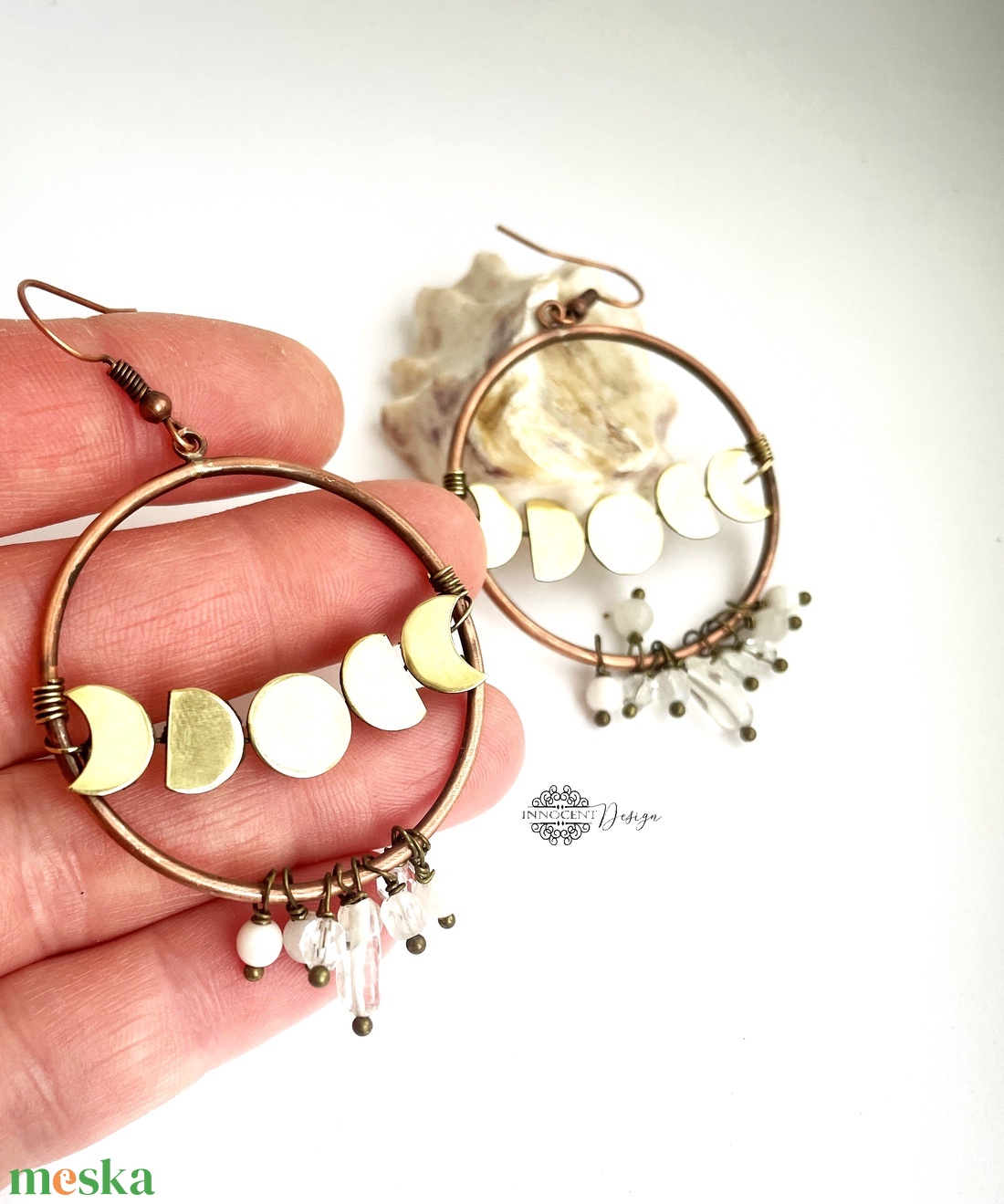 Holdfogyatkozás -réz fülbevaló - ékszer - fülbevaló - lógó fülbevaló - Meska.hu