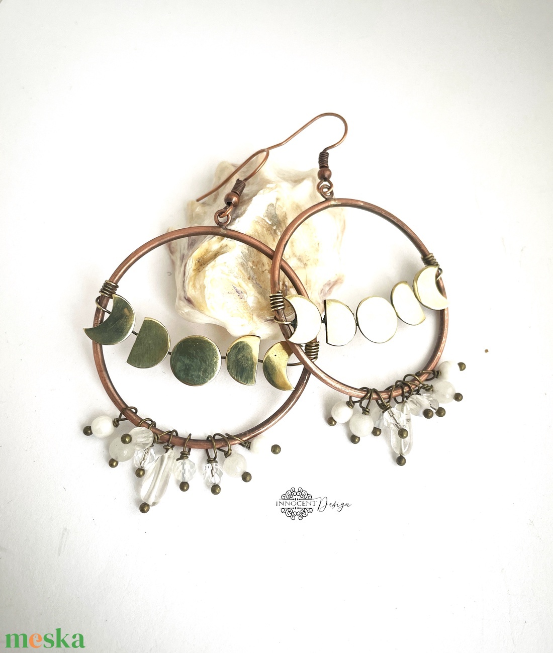 Holdfogyatkozás -réz fülbevaló - ékszer - fülbevaló - lógó fülbevaló - Meska.hu