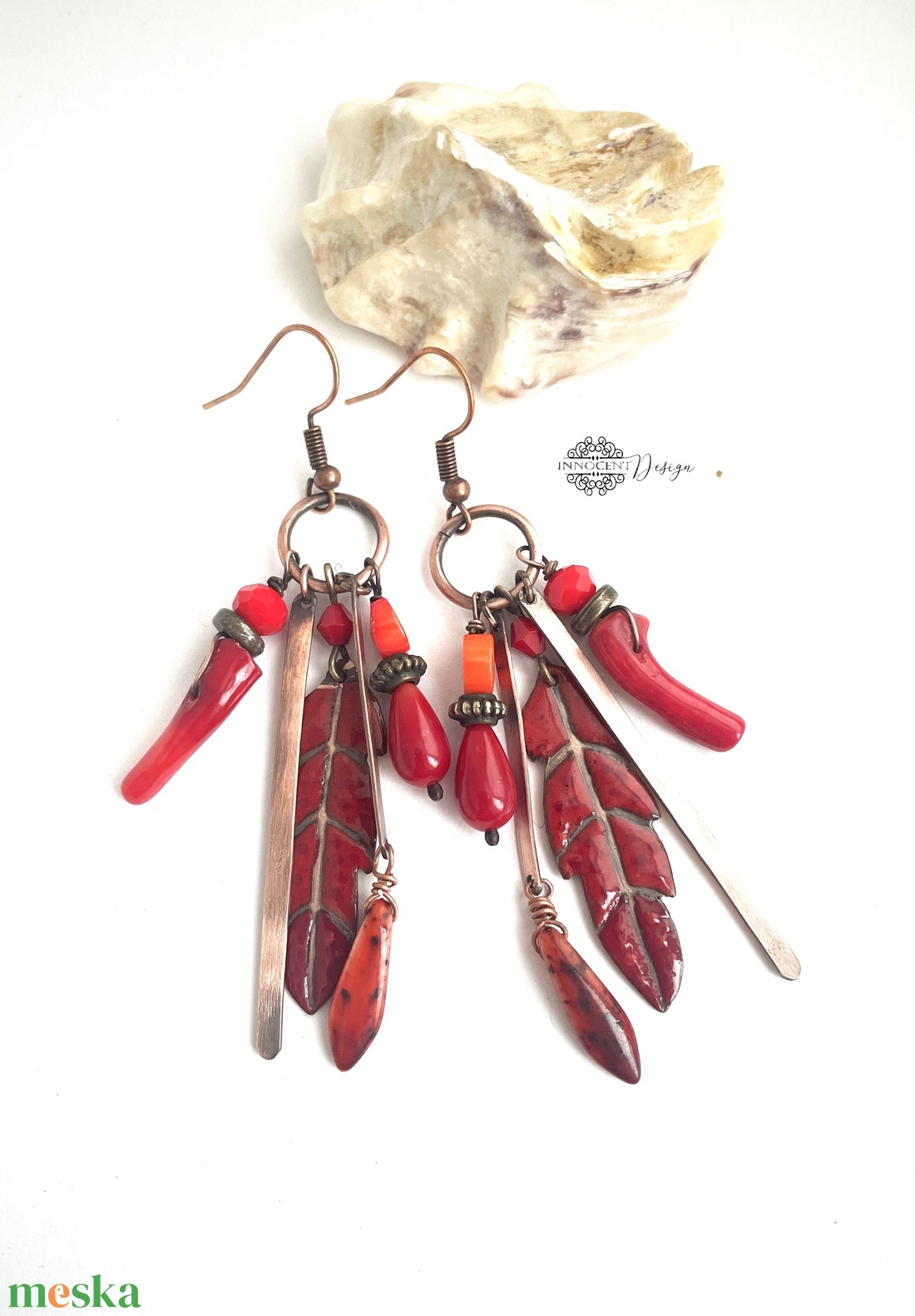 Tribal - Tollas tűzzománc fülbevaló - ékszer - fülbevaló - csillár fülbevaló - Meska.hu