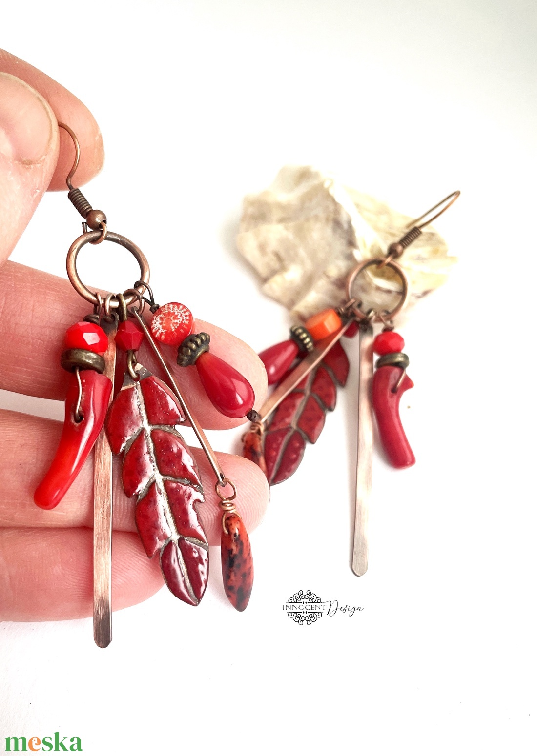 Tribal - Tollas tűzzománc fülbevaló - ékszer - fülbevaló - csillár fülbevaló - Meska.hu