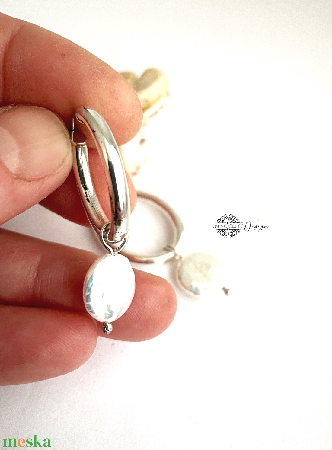 925 ezüst karika fülbevaló édesvízi gyönggyel - ékszer - fülbevaló - karika fülbevaló - Meska.hu