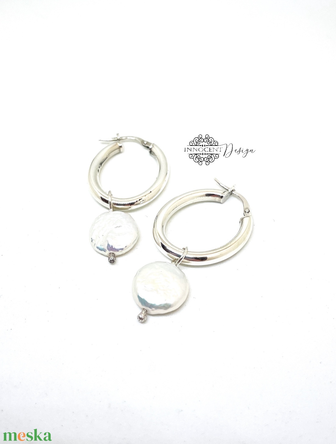 925 ezüst karika fülbevaló édesvízi gyönggyel - ékszer - fülbevaló - karika fülbevaló - Meska.hu