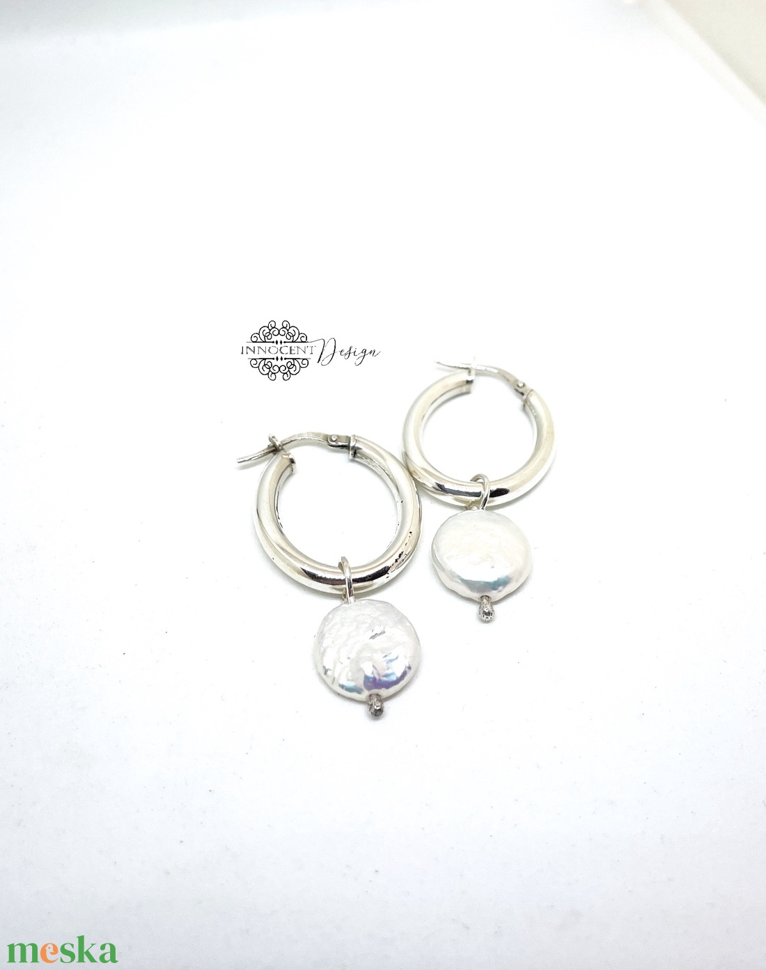 925 ezüst karika fülbevaló édesvízi gyönggyel - ékszer - fülbevaló - karika fülbevaló - Meska.hu