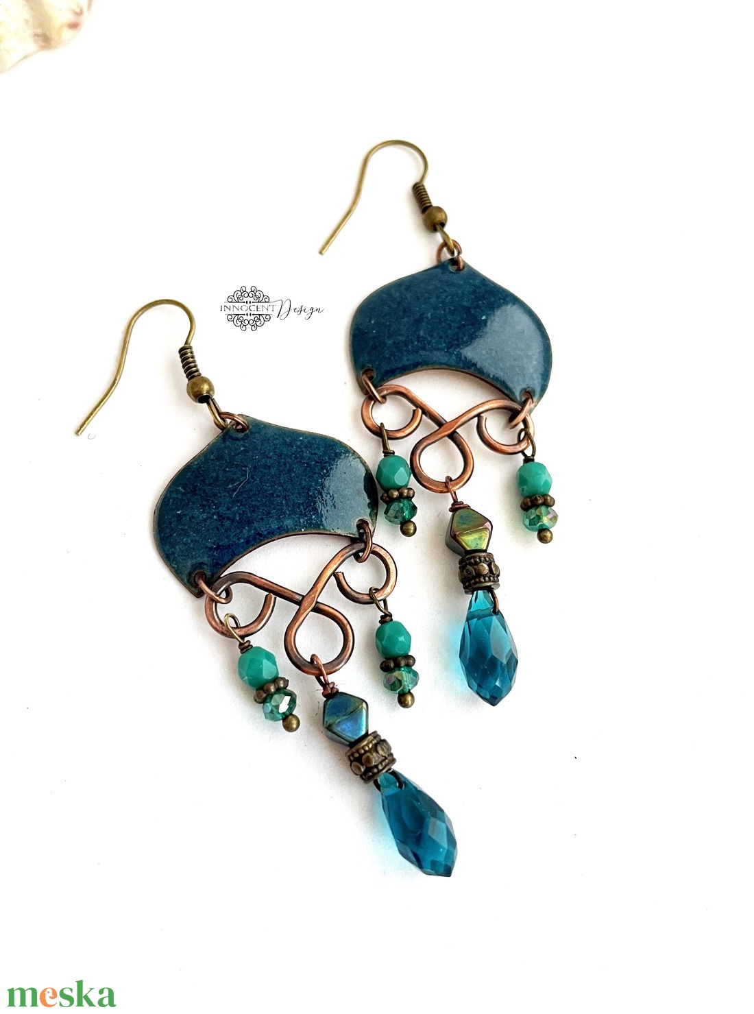 Medúza - tűzzománc fülbevaló (sötét türkiz/petrolkék) - ékszer - fülbevaló - lógó fülbevaló - Meska.hu