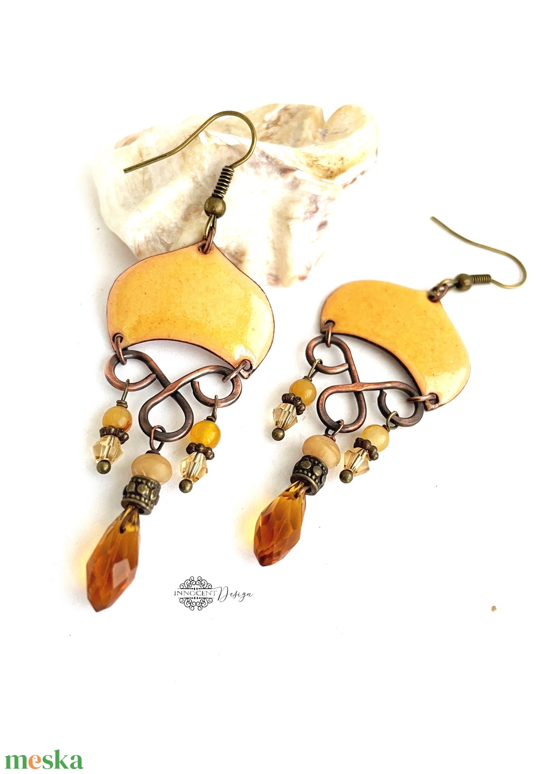 Medúza - tűzzománc fülbevaló (napsárga tr) - ékszer - fülbevaló - lógó fülbevaló - Meska.hu