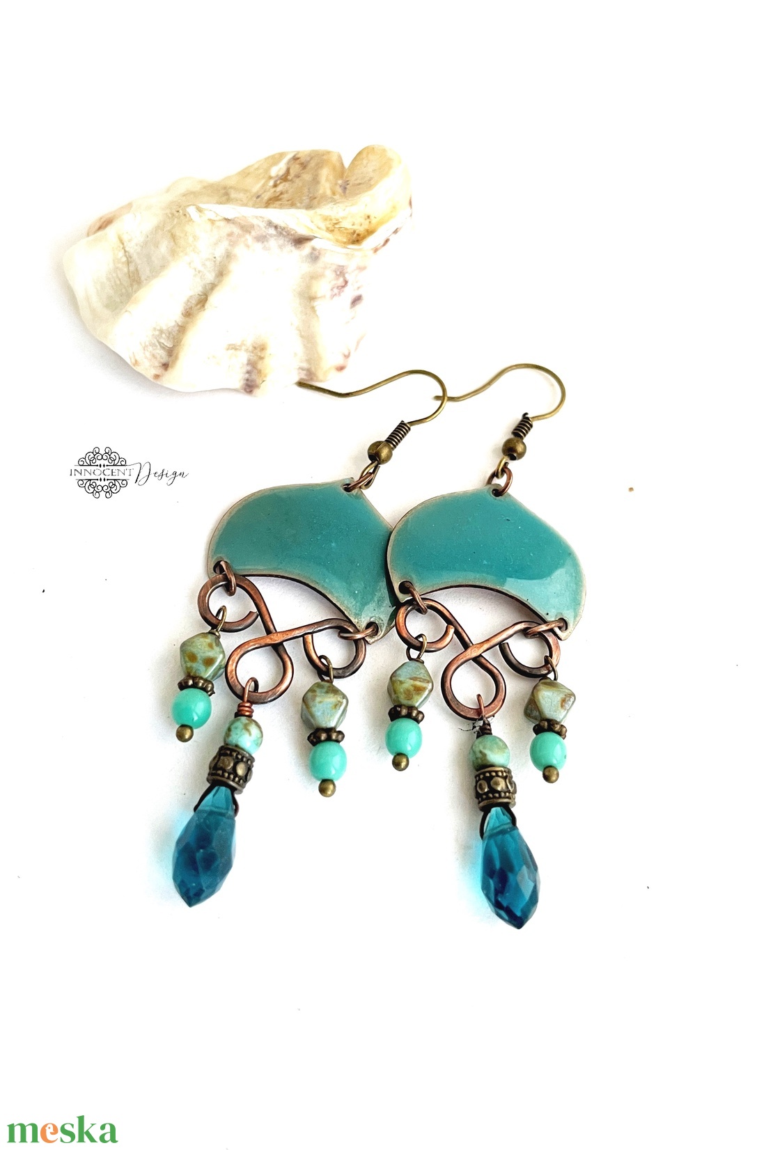 Medúza - tűzzománc fülbevaló (világos türkiz) - ékszer - fülbevaló - lógó fülbevaló - Meska.hu