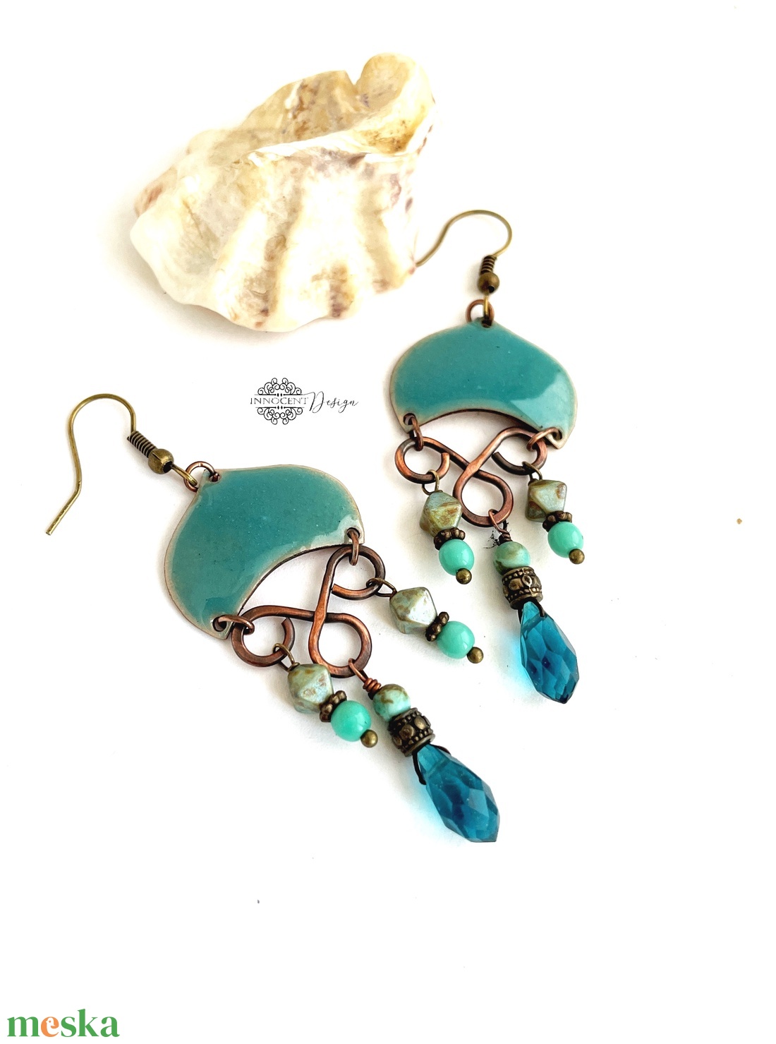 Medúza - tűzzománc fülbevaló (világos türkiz) - ékszer - fülbevaló - lógó fülbevaló - Meska.hu