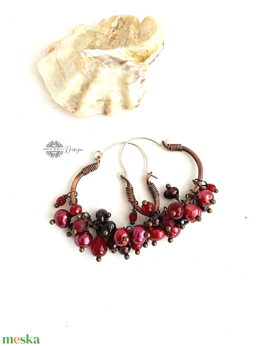 Vörösáfonya - réz fülbevaló ásványkövekkel - ékszer - fülbevaló - karika fülbevaló - Meska.hu