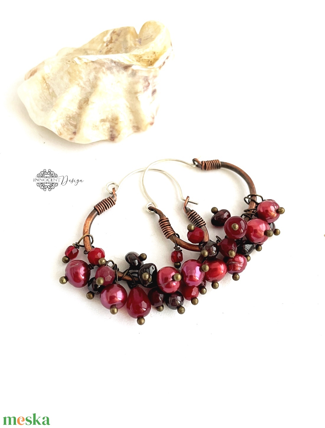 Vörösáfonya - réz fülbevaló ásványkövekkel - ékszer - fülbevaló - karika fülbevaló - Meska.hu
