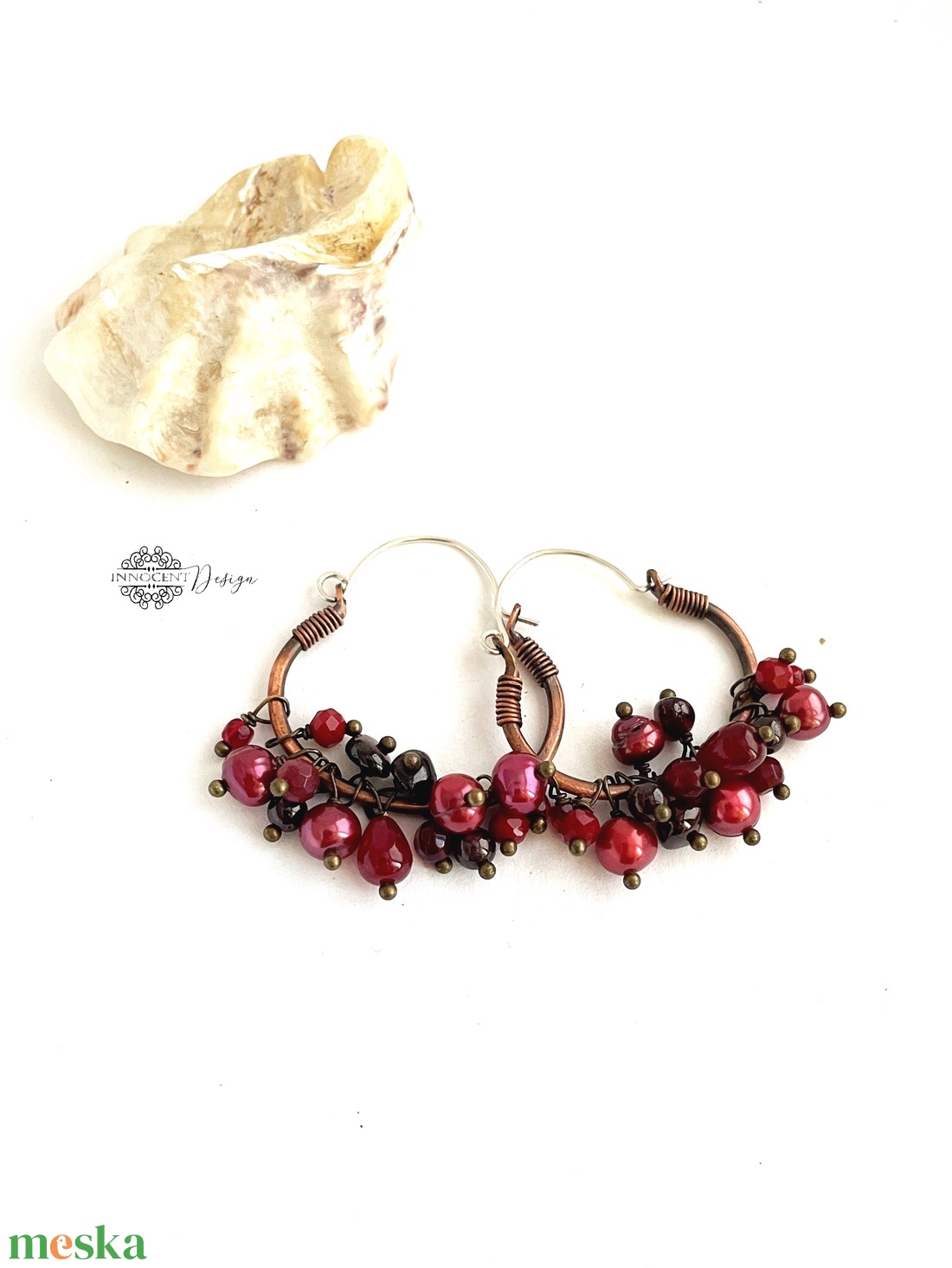 Vörösáfonya - réz fülbevaló ásványkövekkel - ékszer - fülbevaló - karika fülbevaló - Meska.hu