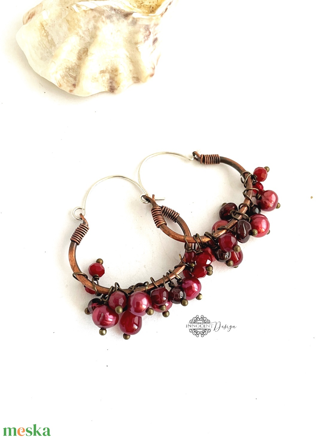 Vörösáfonya - réz fülbevaló ásványkövekkel - ékszer - fülbevaló - karika fülbevaló - Meska.hu