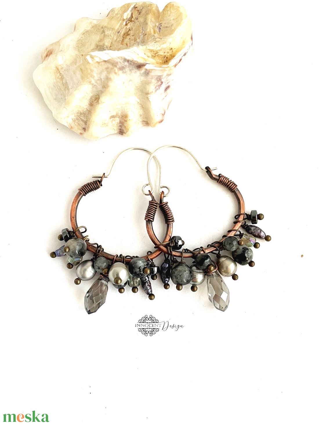Hamvas bogyó - réz fülbevaló ásványkövekkel - ékszer - fülbevaló - karika fülbevaló - Meska.hu