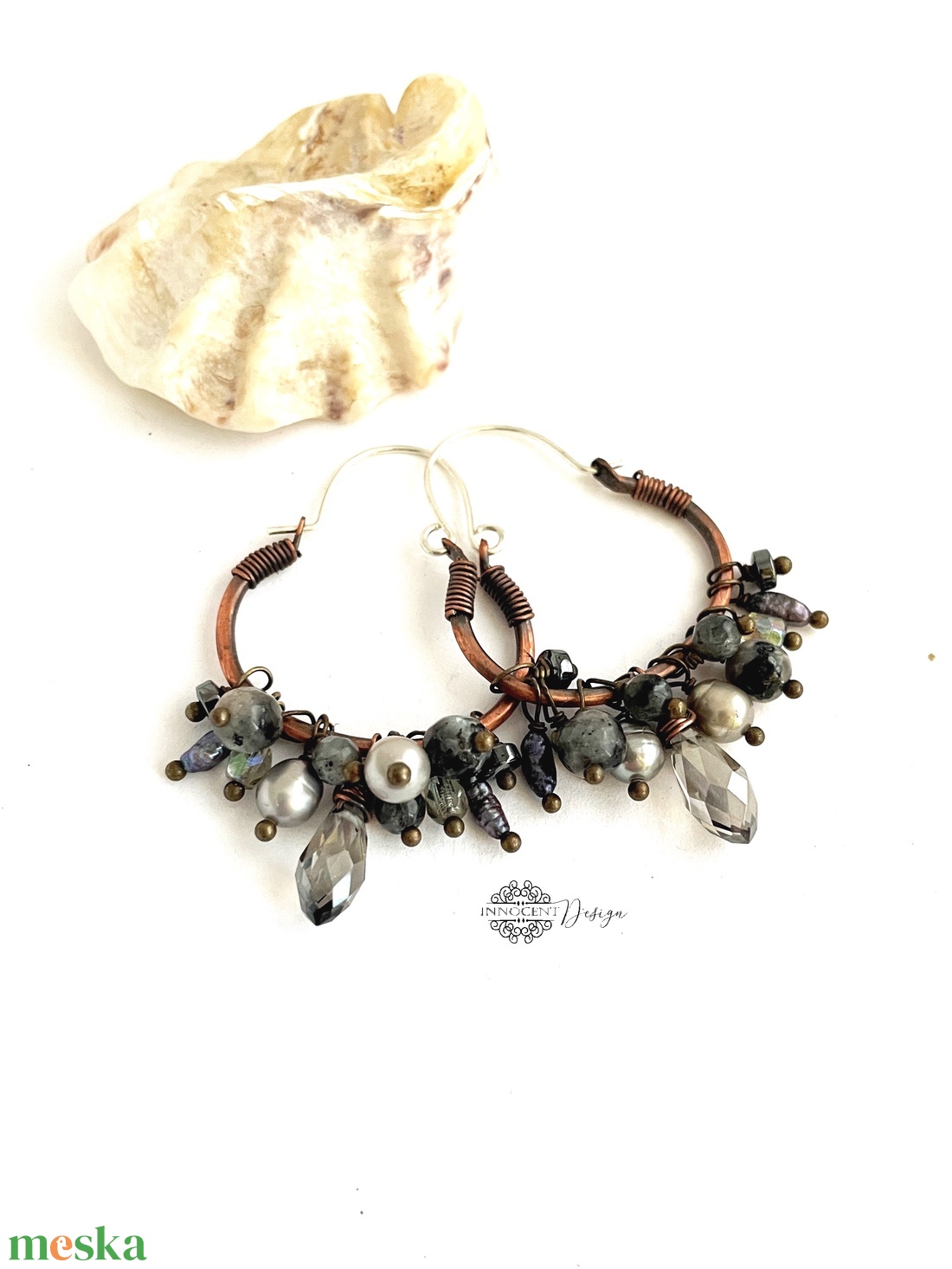 Hamvas bogyó - réz fülbevaló ásványkövekkel - ékszer - fülbevaló - karika fülbevaló - Meska.hu