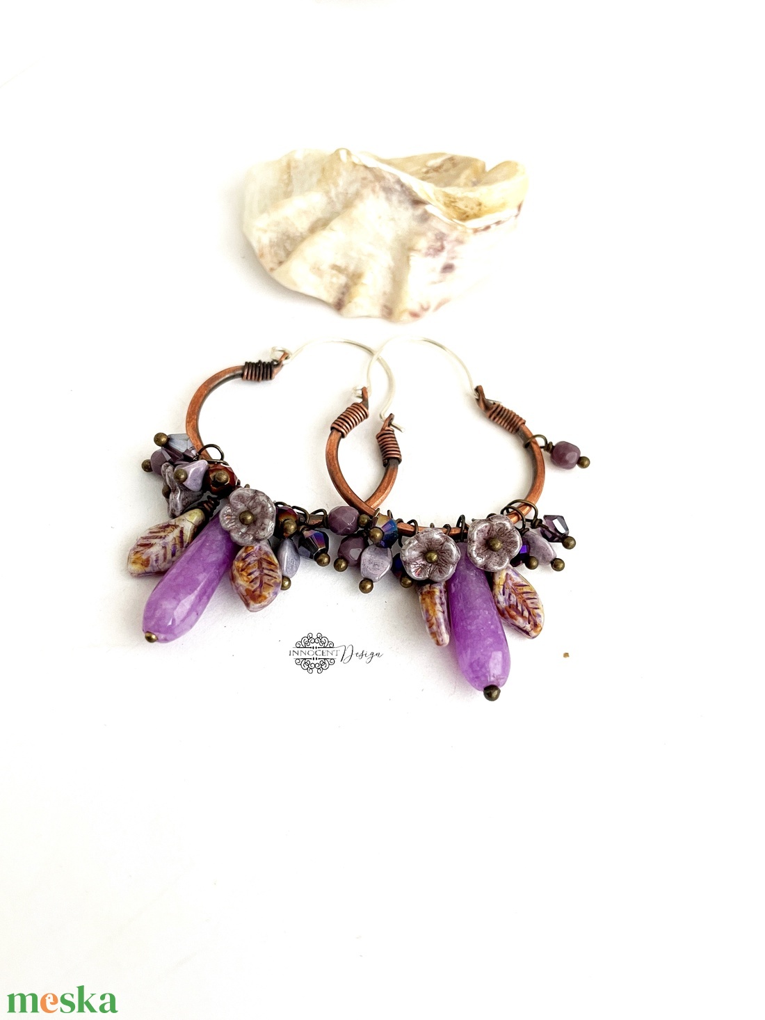 Áfonya- réz fülbevaló ásványkövekkel - ékszer - fülbevaló - karika fülbevaló - Meska.hu