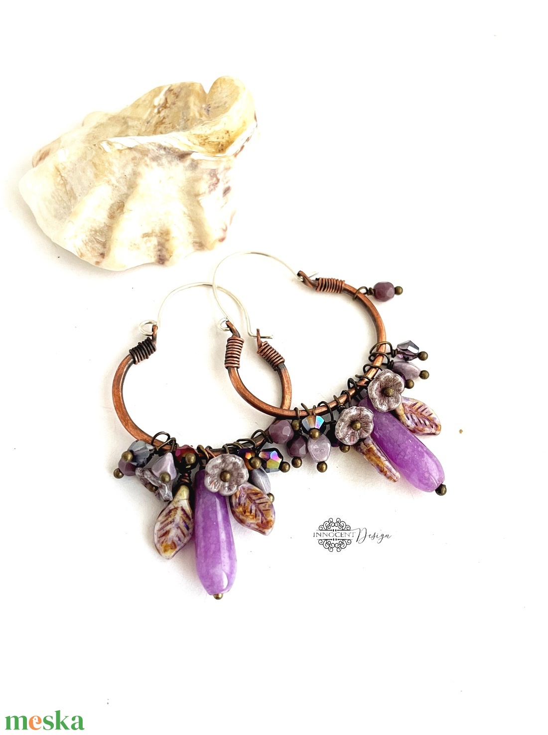 Áfonya- réz fülbevaló ásványkövekkel - ékszer - fülbevaló - karika fülbevaló - Meska.hu