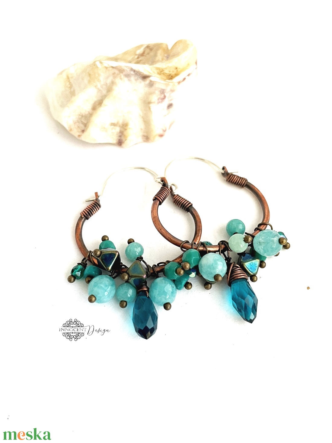 Kökény - réz fülbevaló ásványkövekkel - ékszer - fülbevaló - karika fülbevaló - Meska.hu