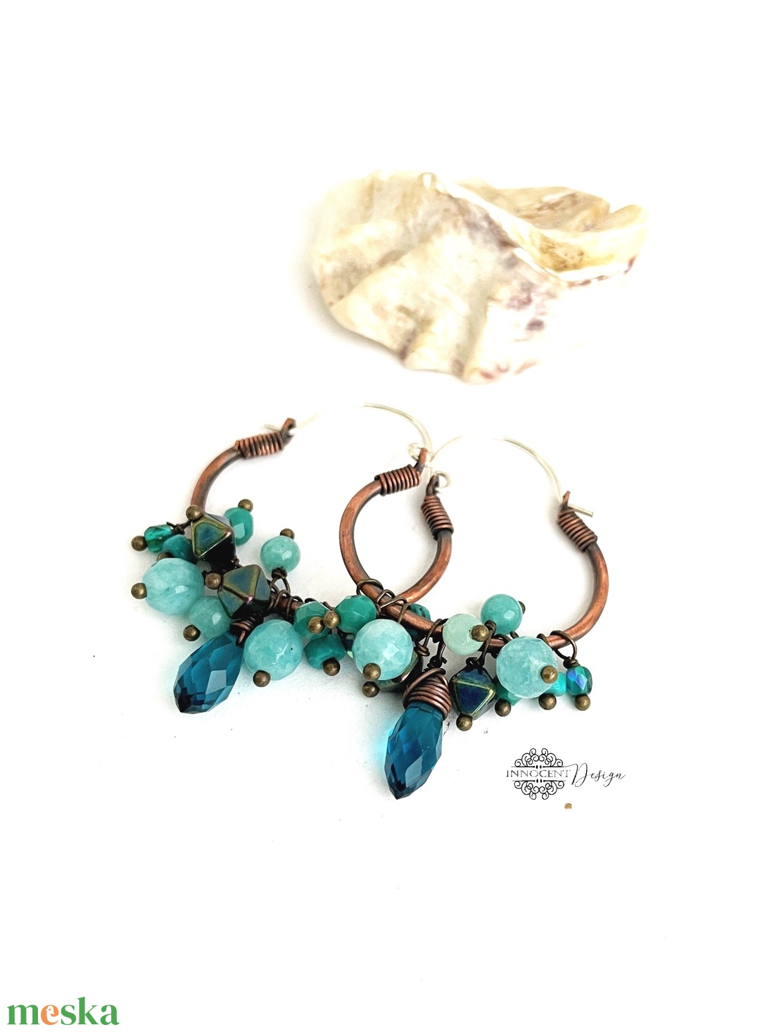 Kökény - réz fülbevaló ásványkövekkel - ékszer - fülbevaló - karika fülbevaló - Meska.hu