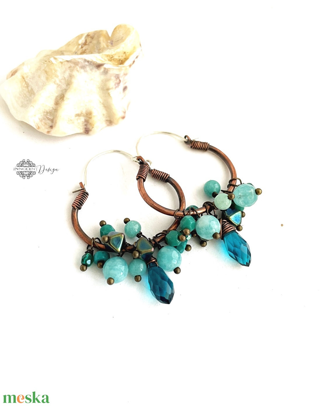 Kökény - réz fülbevaló ásványkövekkel - ékszer - fülbevaló - karika fülbevaló - Meska.hu