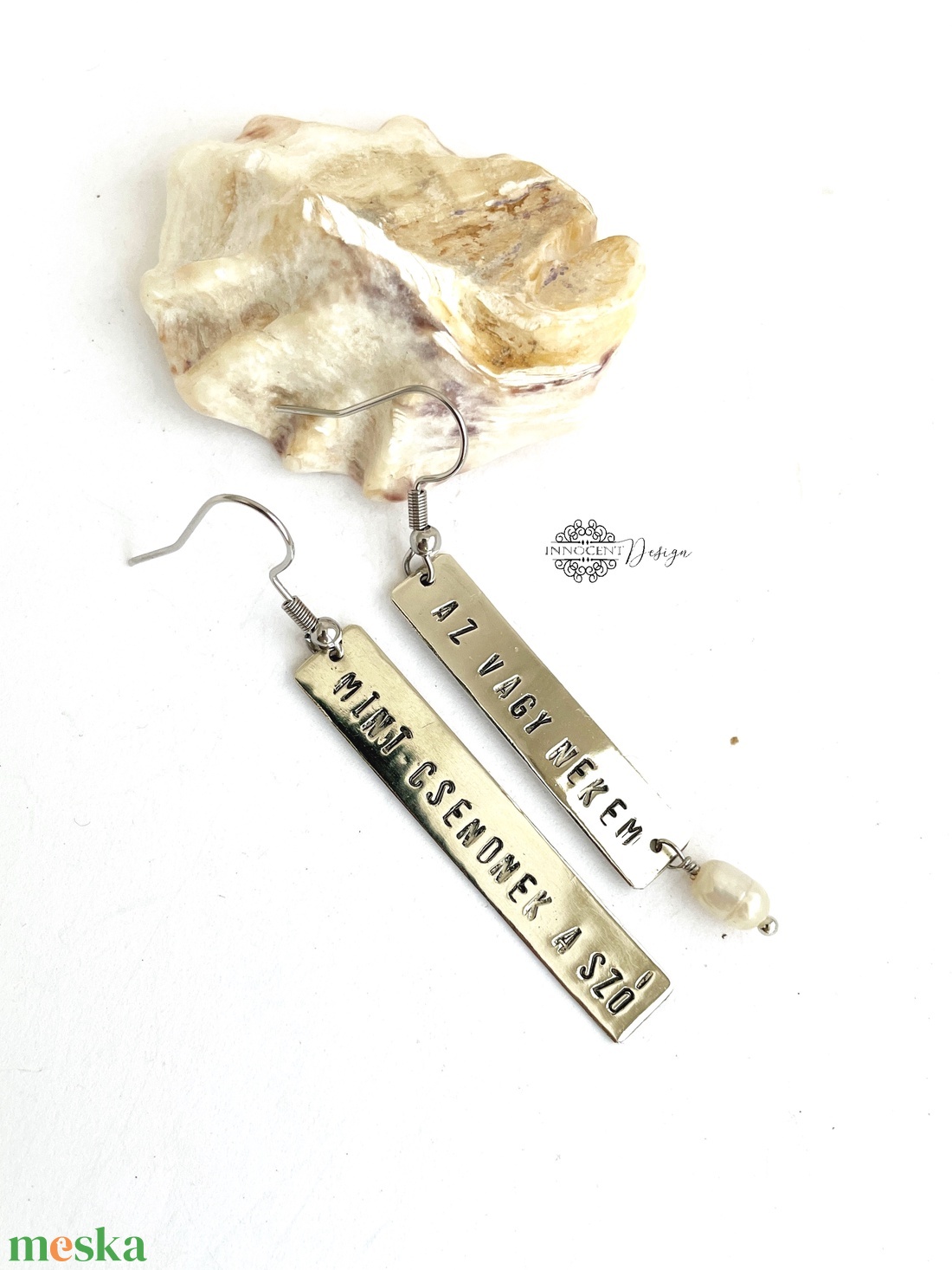 Az vagy nekem, mint csendnek a szó - alpakka fülbevaló - feliratos fülbevaló - ékszer - fülbevaló - lógó fülbevaló - Meska.hu