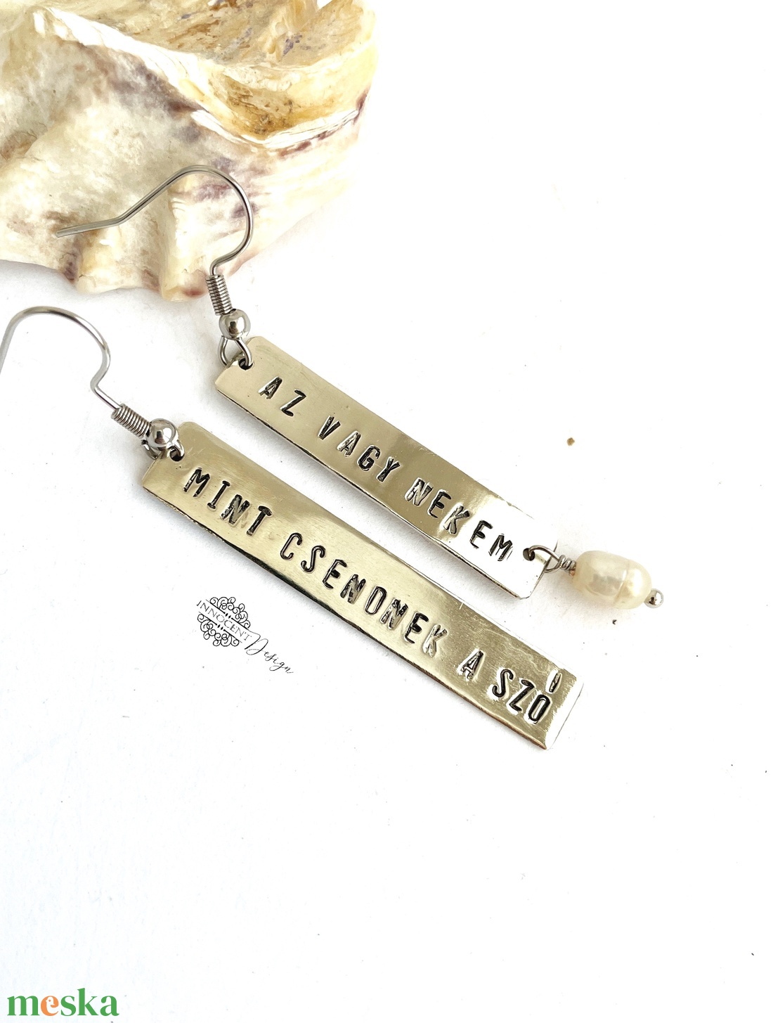 Az vagy nekem, mint csendnek a szó - alpakka fülbevaló - feliratos fülbevaló - ékszer - fülbevaló - lógó fülbevaló - Meska.hu