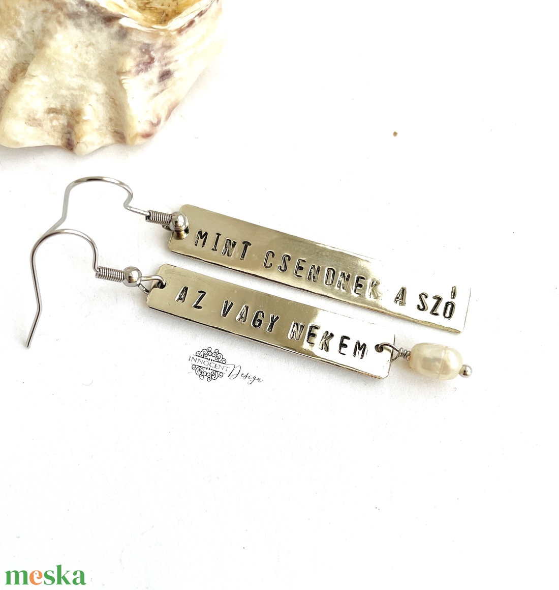 Az vagy nekem, mint csendnek a szó - alpakka fülbevaló - feliratos fülbevaló - ékszer - fülbevaló - lógó fülbevaló - Meska.hu