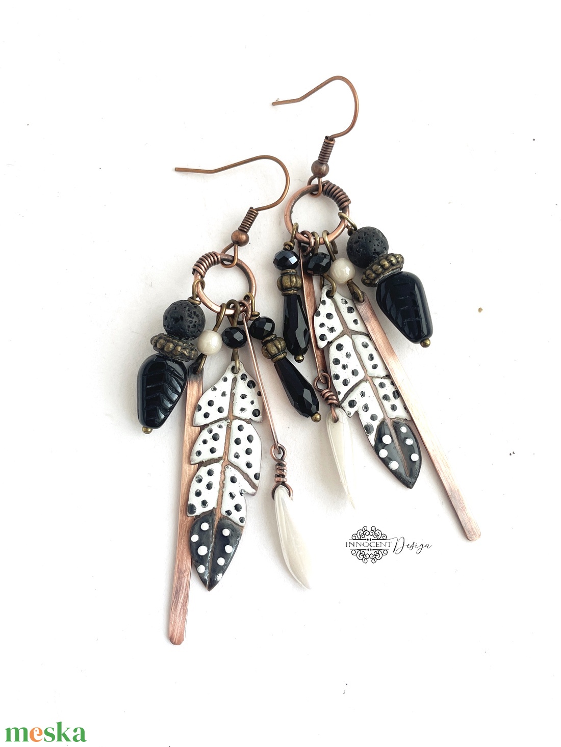 Tribal - Tollas tűzzománc fülbevaló - ékszer - fülbevaló - csillár fülbevaló - Meska.hu